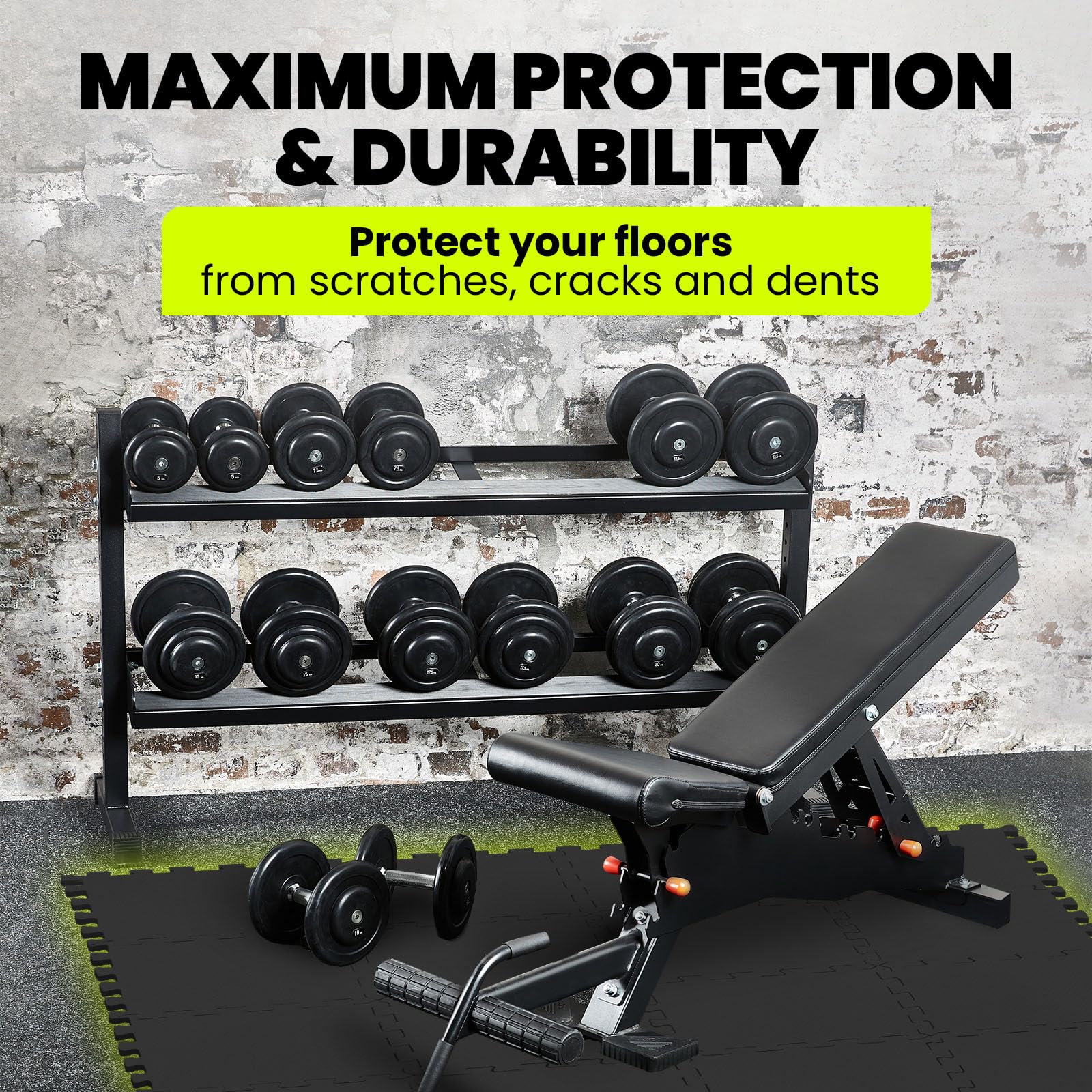 16-Piece Interlocking Gym Foam Floor Tiles - 16 Sqft Non-Slip Exercise Mat for Home Gym, Weightlifting, Yoga & Garage Workouts - Shock Absorbing & Durable (Black) - Perfect for Home Fitness, Kids Play Area & Garage Floor Protection