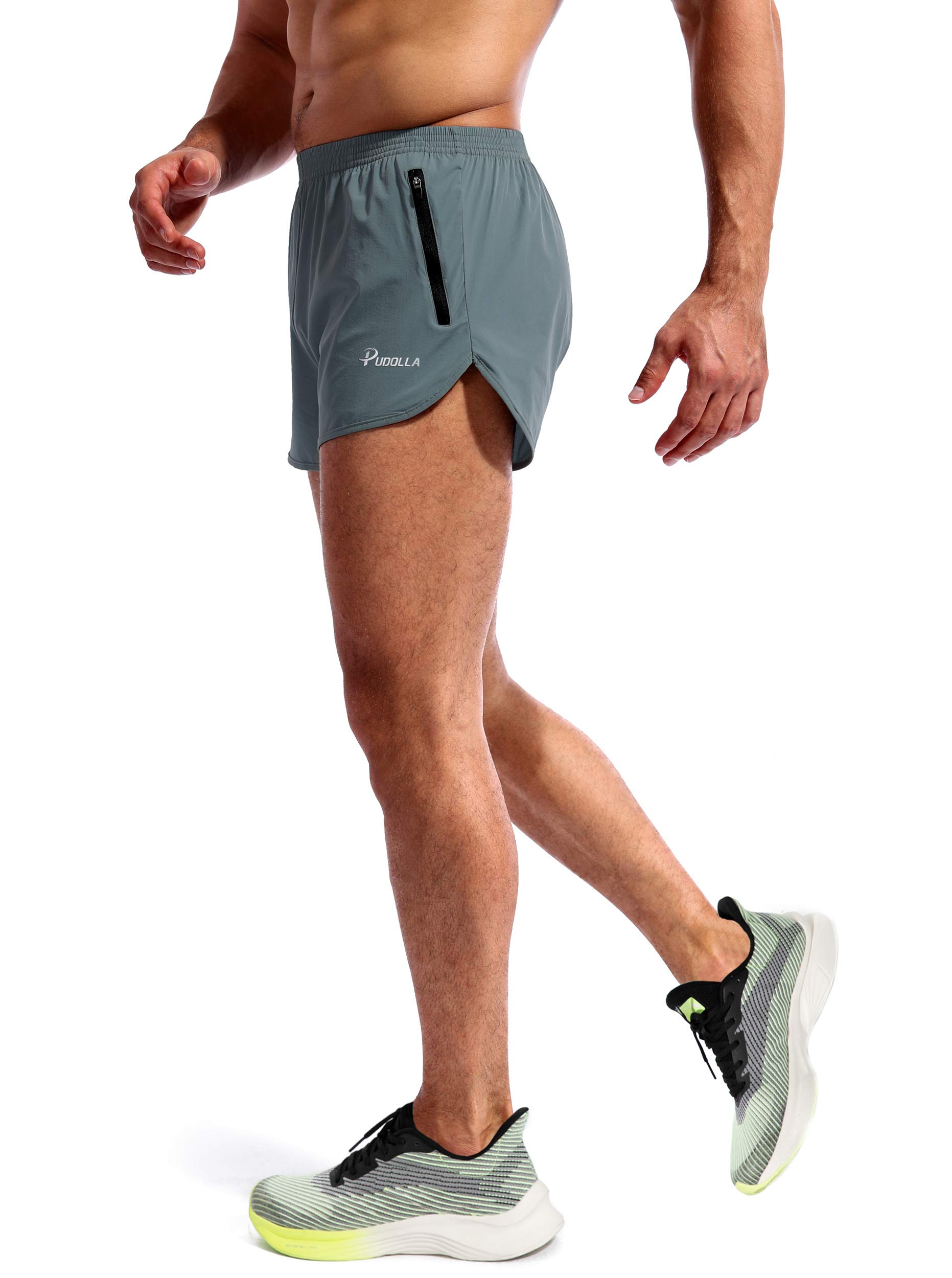 **Pudolla Men's 3 Inch Running Shorts - Quick Dry Gym Workout Shorts with Zipper Pockets | Lightweight Athletic Shorts for Jogging, Training & Outdoor Activities**
