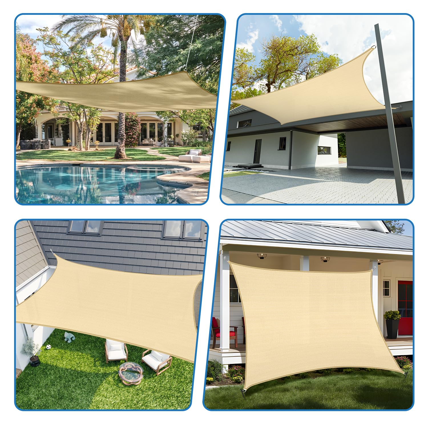 Beige 8' x 23' Rectangle Sun Shade Sail - UV Blocking Canopy Cover for Backyard, Pergola, Porch & Patio | Outdoor Sun Protection for Garden, Deck & Summer Activities