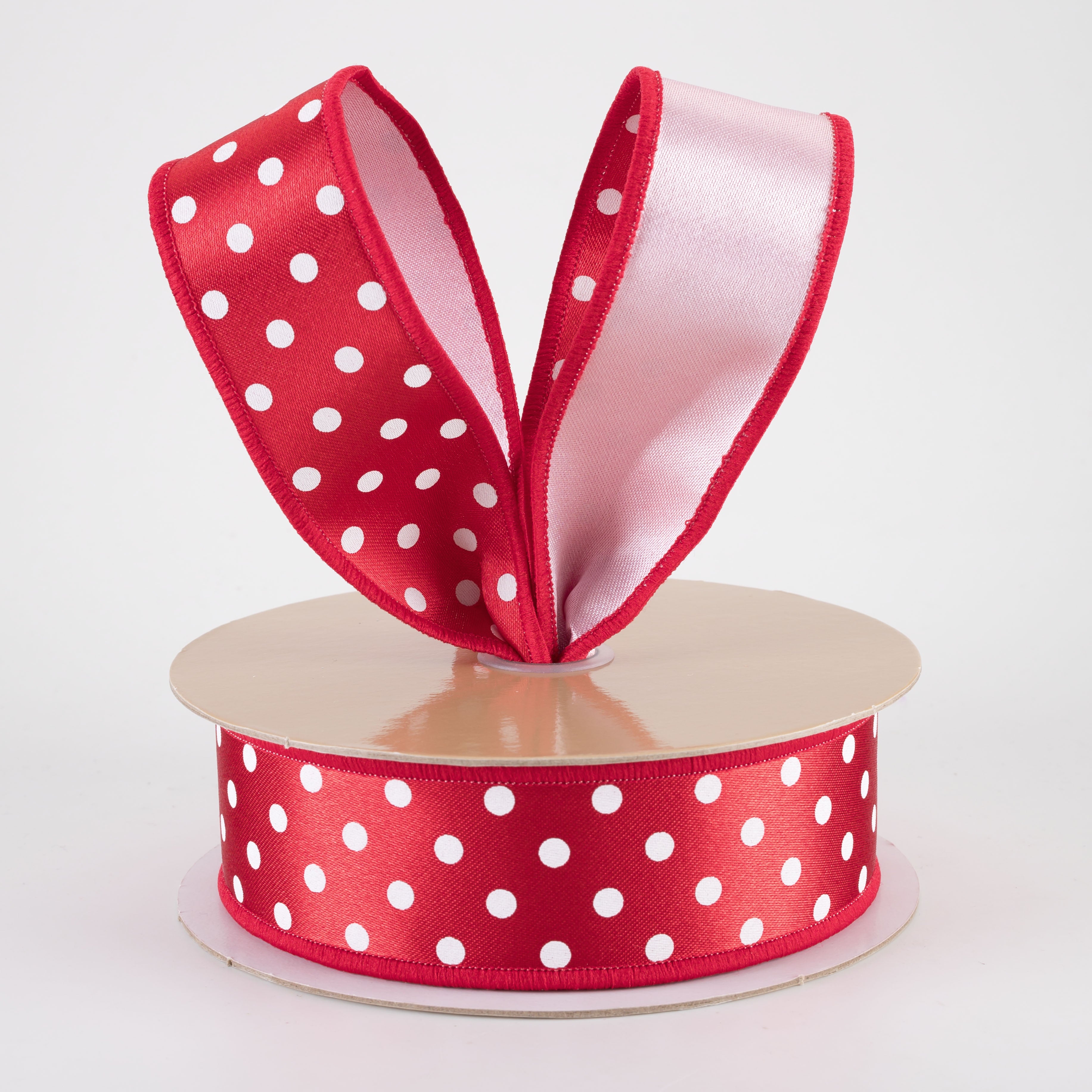 1.5 Inch Double Sided Fused Small Polky Dot Ribbon - Red, White & Pink (10 Yards) for Gift Wrapping, DIY Crafts, Hair Bows, and Party Decorations