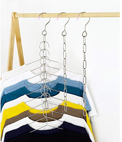 Falytemow 10-Pack Stainless Steel Space Saving Hanger Chains - Magic Closet Organizer with Cascading Design for 80% More Storage - Perfect for Small Closets, Dorm Rooms & Travel Luggage Organization