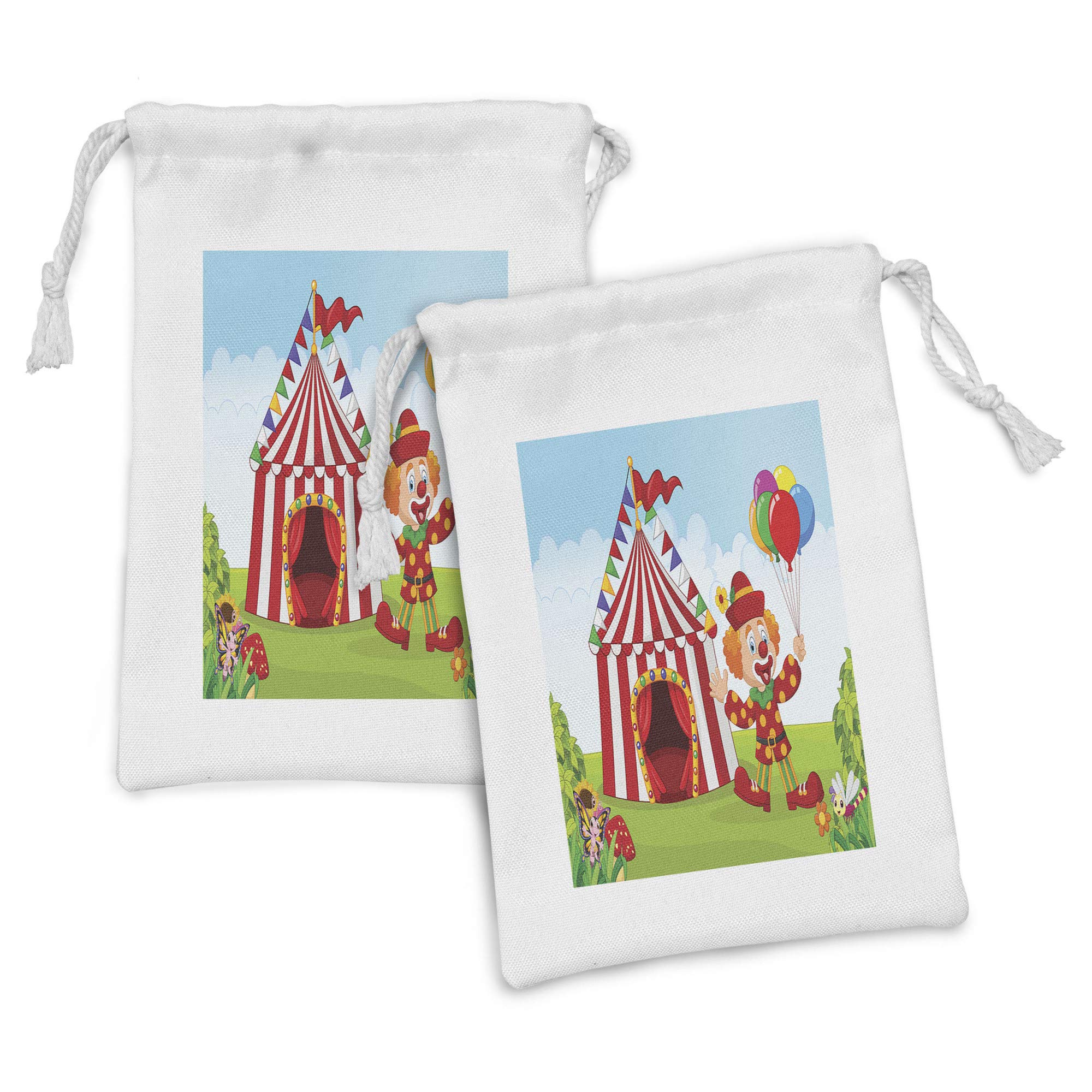 Lunarable 2-Pack Circus Fabric Pouch Set - Drawstring Bags for Toiletries, Masks & Party Favors (9