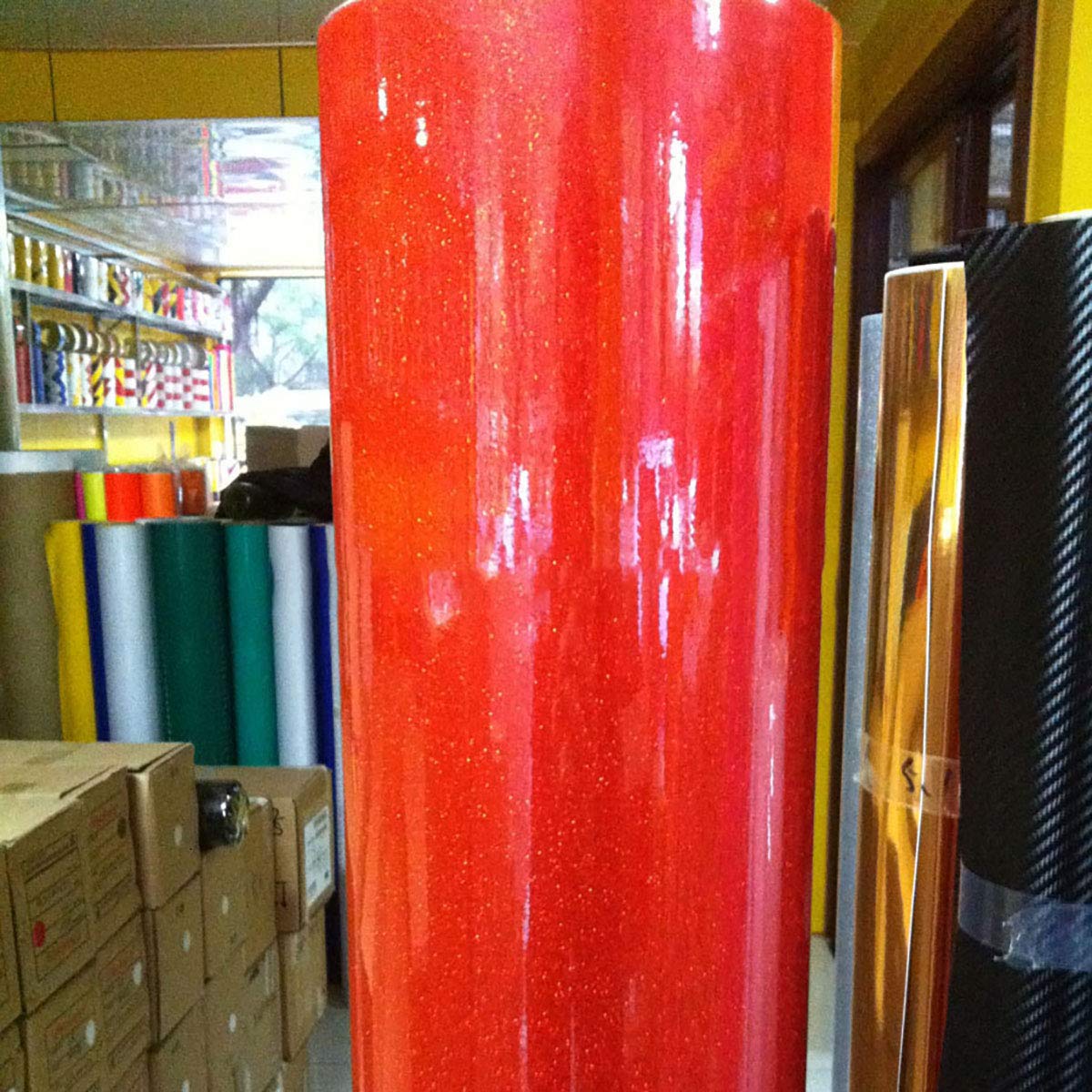 Premium High Glossy Glitter Car Vinyl Wrap Film - Air Bubble Free Diamond Pearl Auto Vinyl Sticker (Red, 4.7