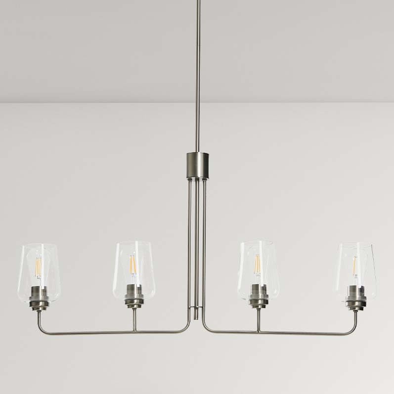 Holden 4-Light Linear Chandelier - Antique Nickel Finish Metal & Glass Modern Pendant Light for Dining Room, Kitchen Island or Living Room Ceiling Lighting