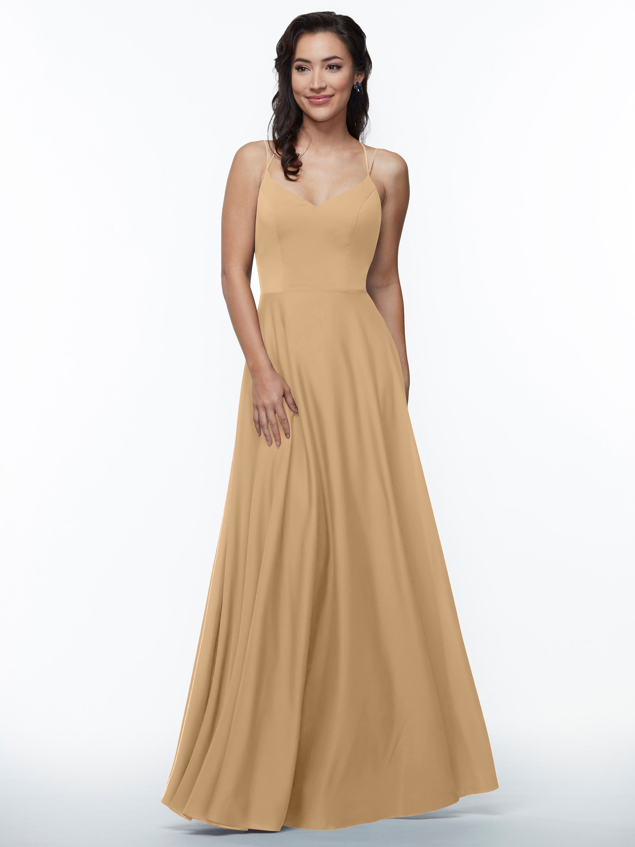 Elegant 83024 Stretch Chiffon A-Line Bridesmaid Dress with Pockets - Perfect for Weddings, Formal Events & Special Occasions