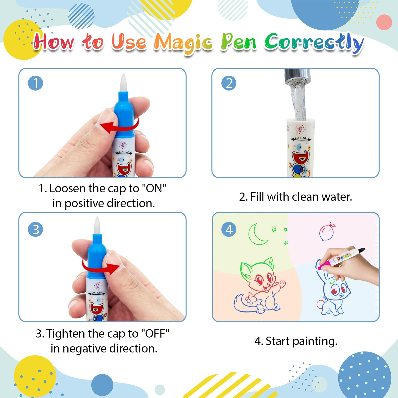 Magic Water Doodle Mat for Kids Ages 3-8 | Mess-Free Coloring & Drawing Toy with Reusable Pen | Educational Birthday Gift for Toddlers & Preschoolers | Perfect for Travel, Home Play & Classroom Activities