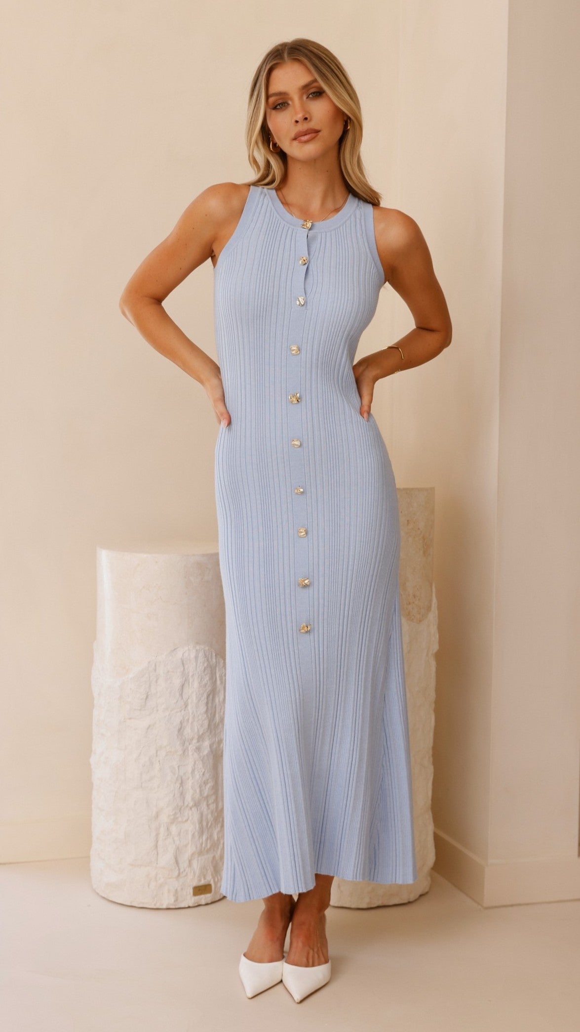 Aylah Knit Midi Dress in Blue | Women's Casual Stretch Knit Dress | Perfect for Office Wear, Date Night & Summer Outfits