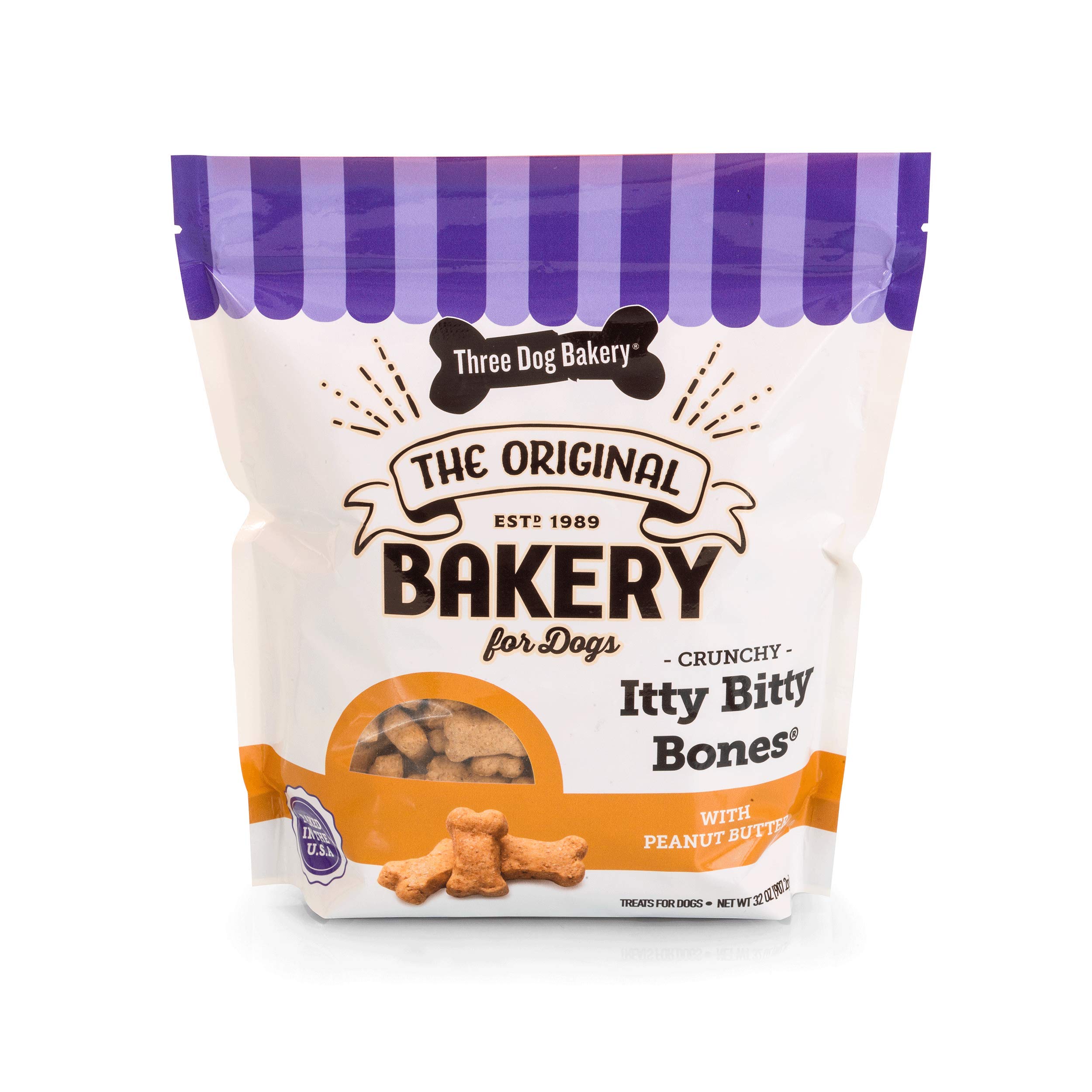 Three Dog Bakery Itty Bitty Bones Peanut Butter Dog Treats - 32 oz Baked Biscuits for Small Dogs | Healthy Training Rewards & Snacks for Puppies & Adult Dogs | Perfect for Travel, Hiking & Home Treats (320123)