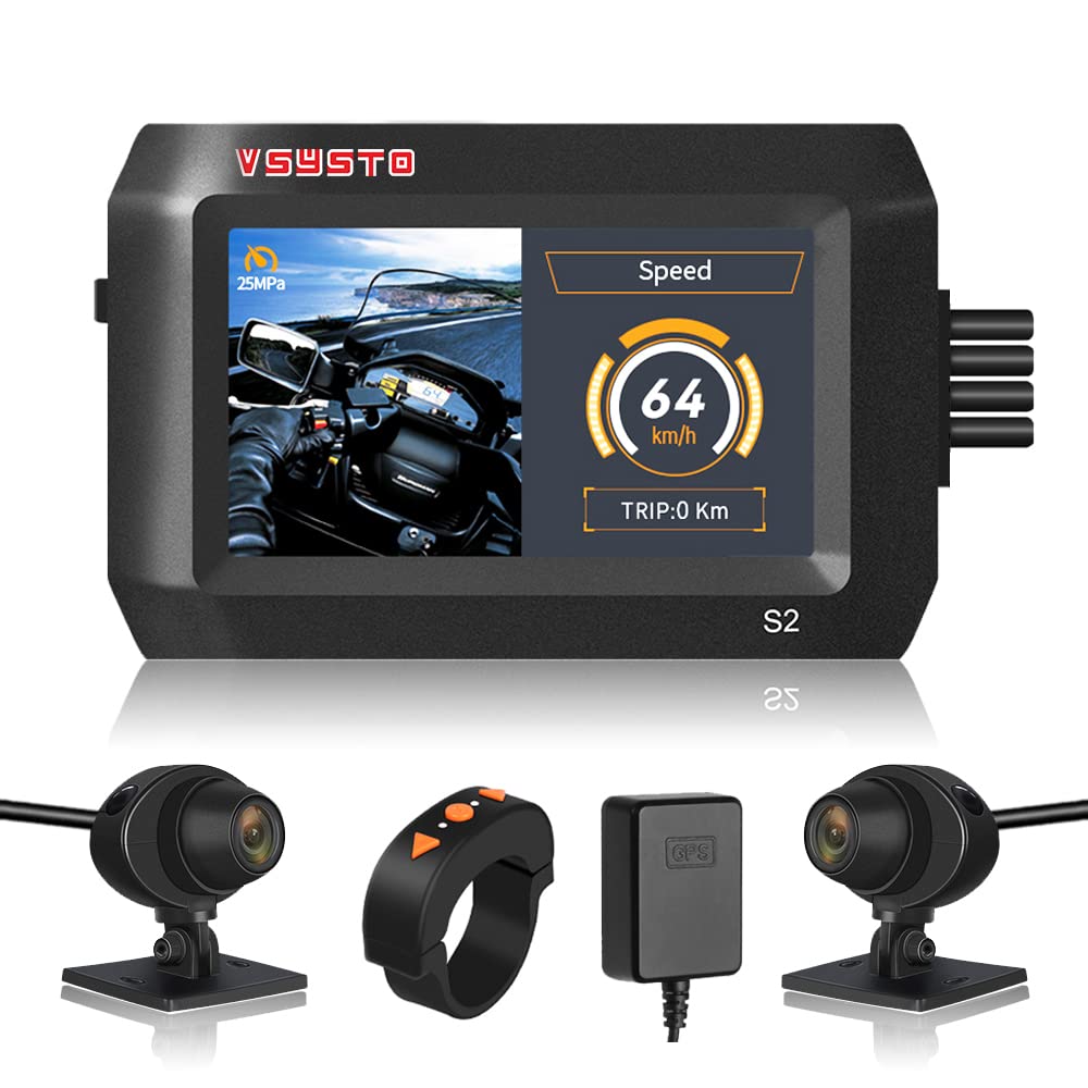 VSYSTO 3 Inch Waterproof Motorcycle Dash Cam with WiFi, 140° Wide Angle Lens, Dual 1080P Front & Rear Camera, GPS, Night Vision, Parking Monitoring - Ideal for Motorbike Safety Recording and Adventure Riding