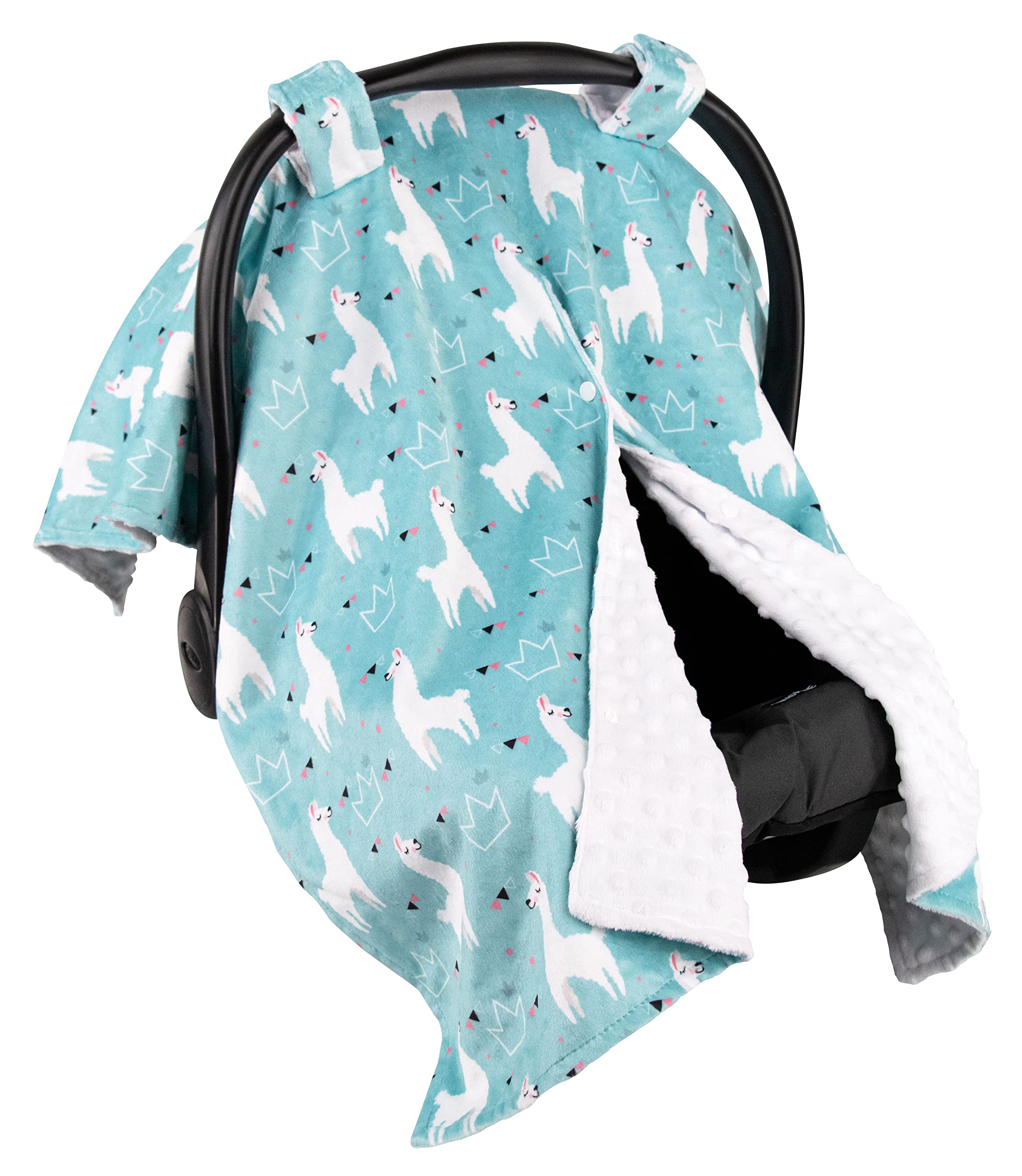 Premium Minky Baby Car Seat Cover - Soft Aqua Llama Design, 40