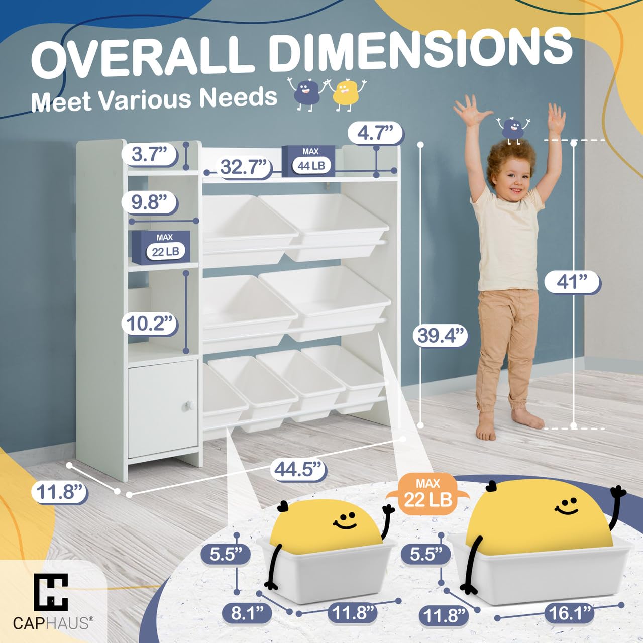 CAPHAUS 8-Bin White Plastic Toy Organizer & Storage Cabinet - Kids Room Organization for Toys, Books & Clutter - Durable Toddler Storage Solution for Playrooms, Bedrooms & Daycare Centers