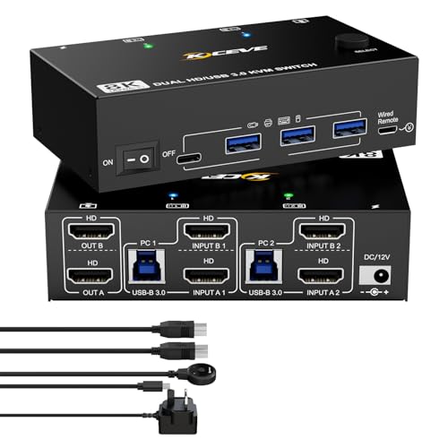 8K HDMI KVM Switch 2 Monitors 2 Computers