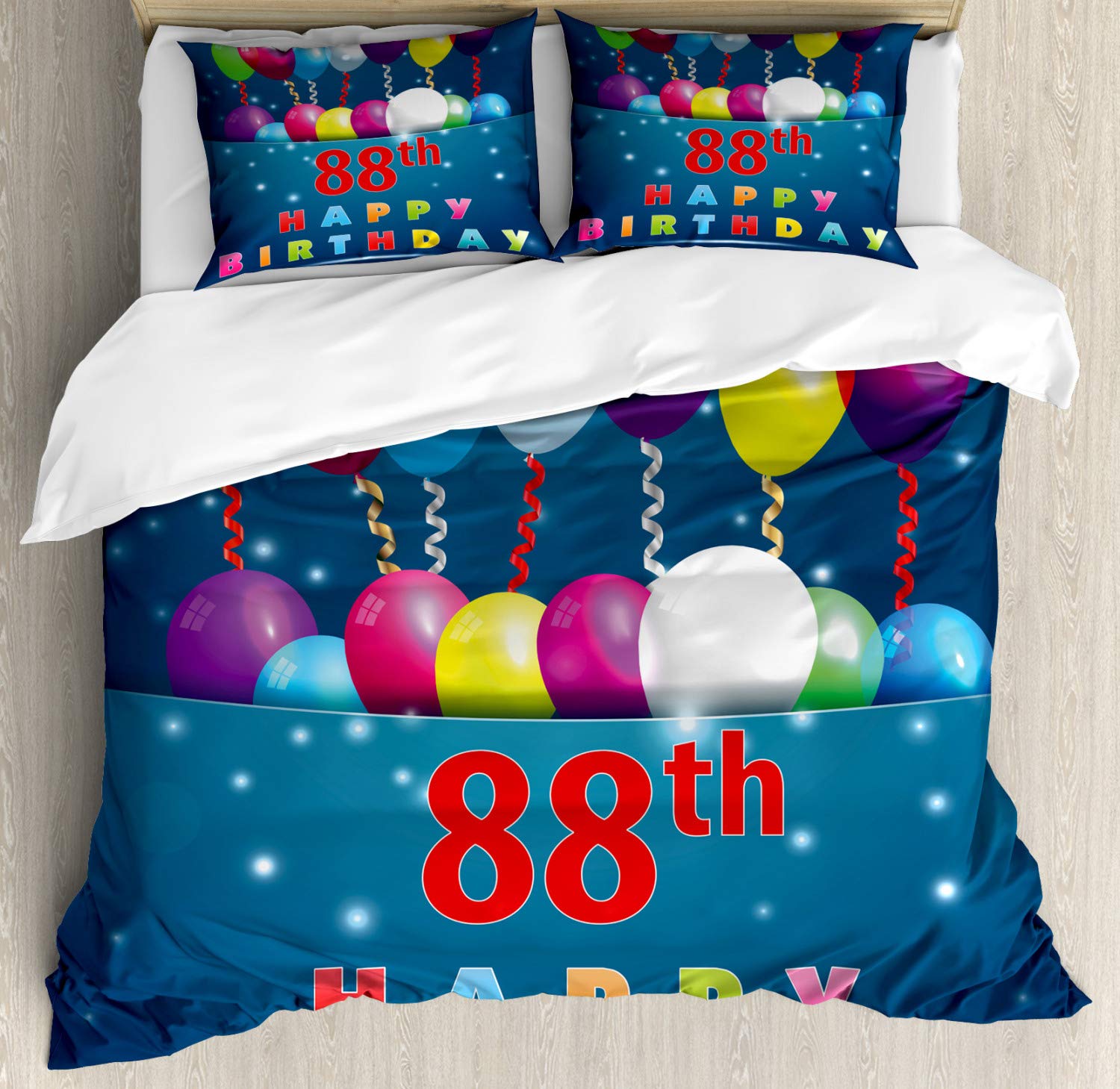 Ambesonne 88th Birthday Duvet Cover Set - Colorful Party Balloons & Ornamental Design 3-Piece California King Bedding with 2 Pillow Shams | Perfect for Birthday Celebrations, Guest Rooms & Special Occasions