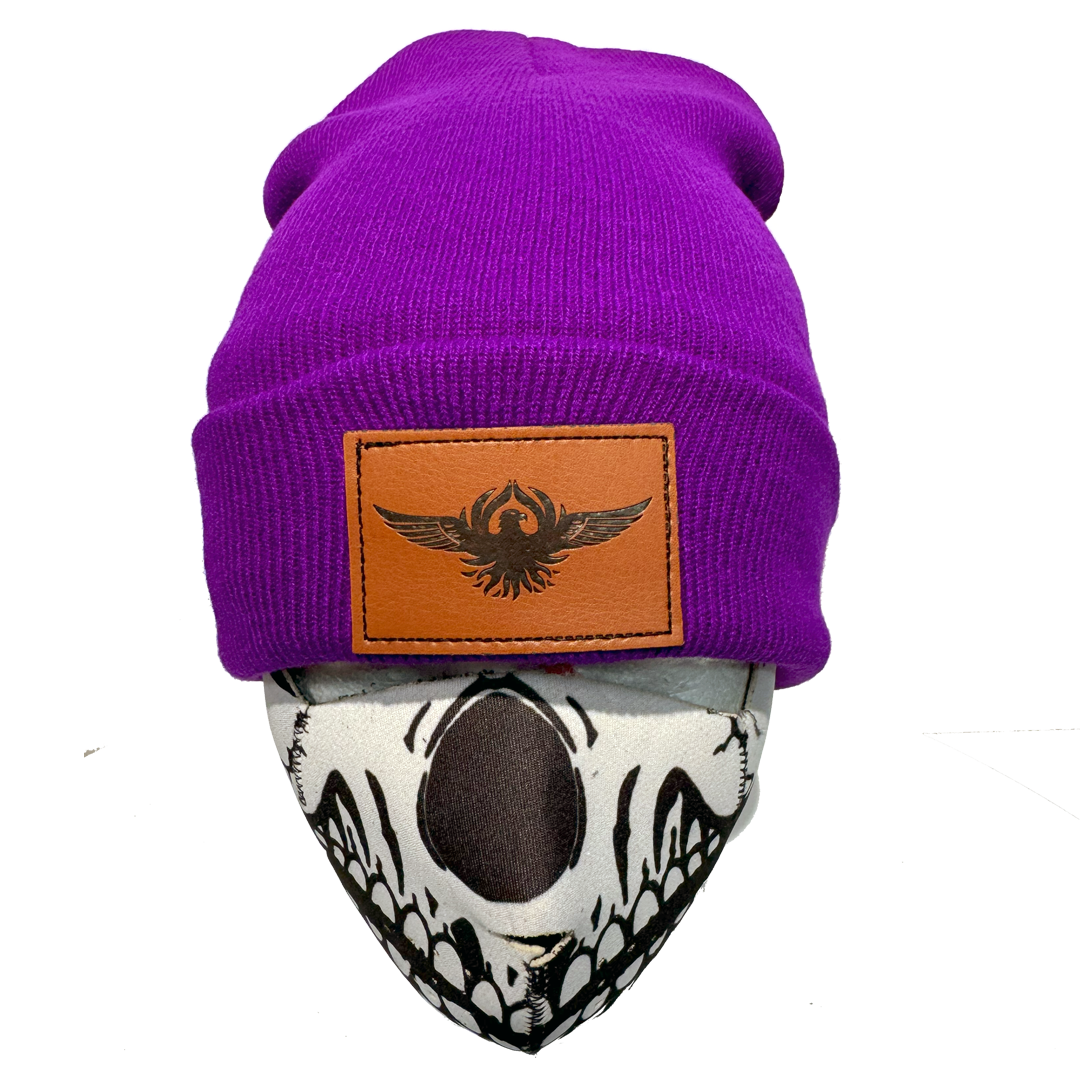 Eagle Leather Knit Beanie for Men & Women - Winter Warm Wool Blend Hat for Outdoor Activities, Hiking, and Casual Wear