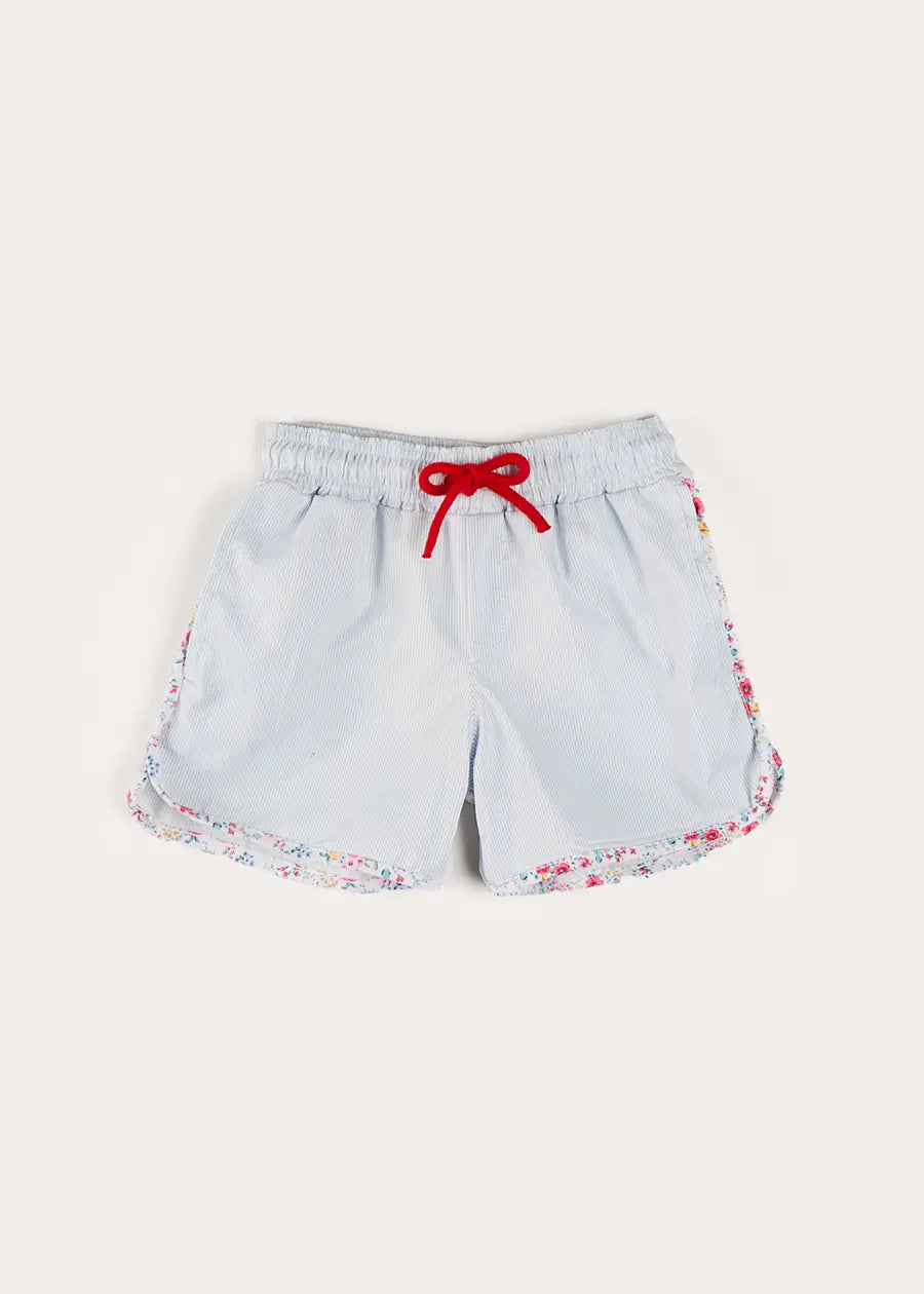 Blue Striped Contrast Trim Swim Shorts for Boys (2-10 Years) - Perfect for Beach, Pool & Summer Water Activities