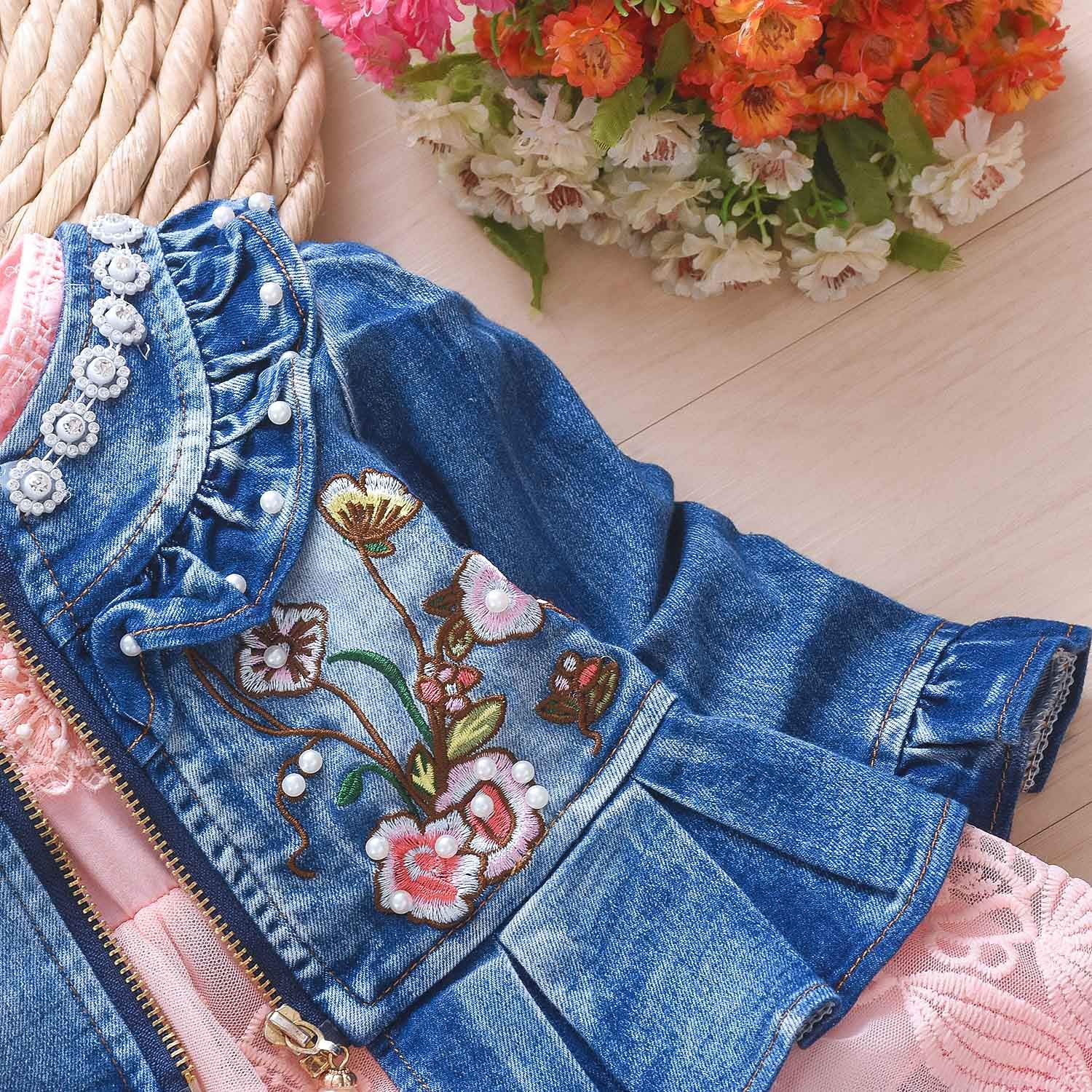 Peacolate 3-Piece Baby Girls Outfit Set - Long Sleeve T-Shirt, Denim Jacket & Jeans for Spring & Autumn | Cute Toddler Clothes for Playdates, Daycare & Family Photos