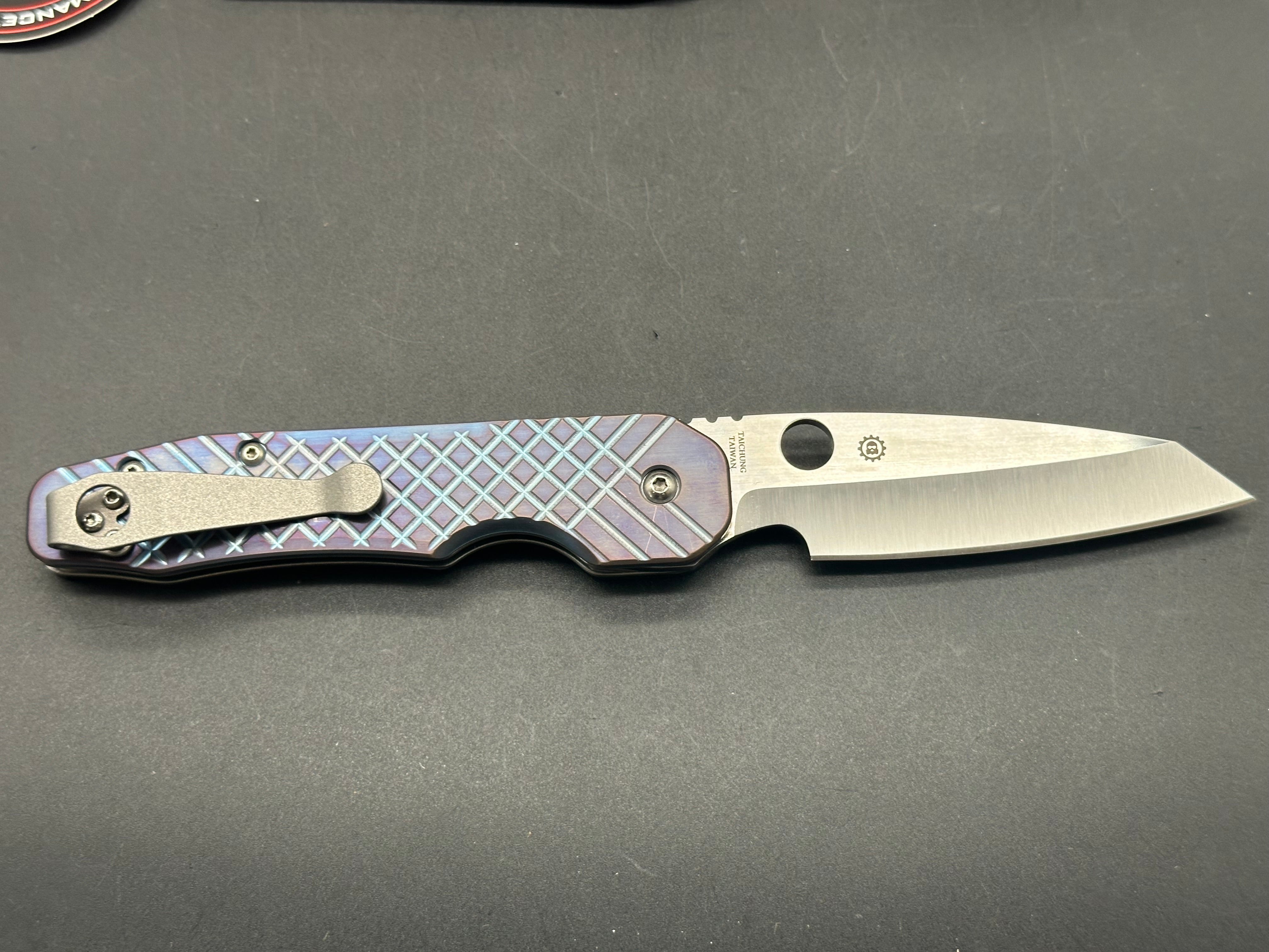 Spyderco Smock Knife with Milled Titanium Scales & Custom Pocket Clip - EDC, Outdoor, Tactical & Everyday Carry Folding Knife