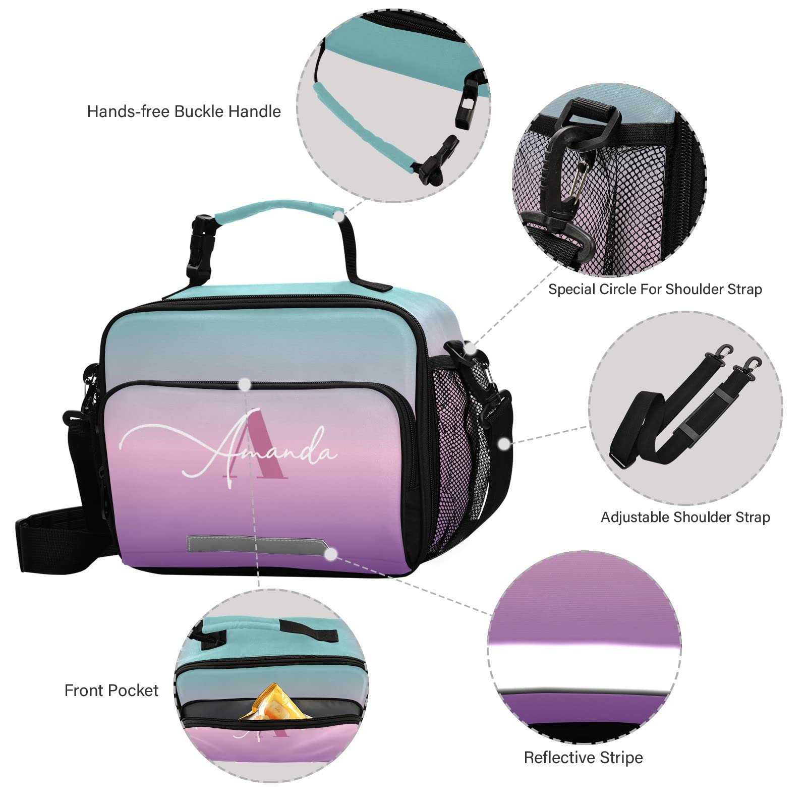 Custom Gradient Insulated Lunch Bag with Adjustable Shoulder Strap - Lightweight Lunch Box for Women, Students - Perfect for Work, School, Picnic & Outdoor Activities