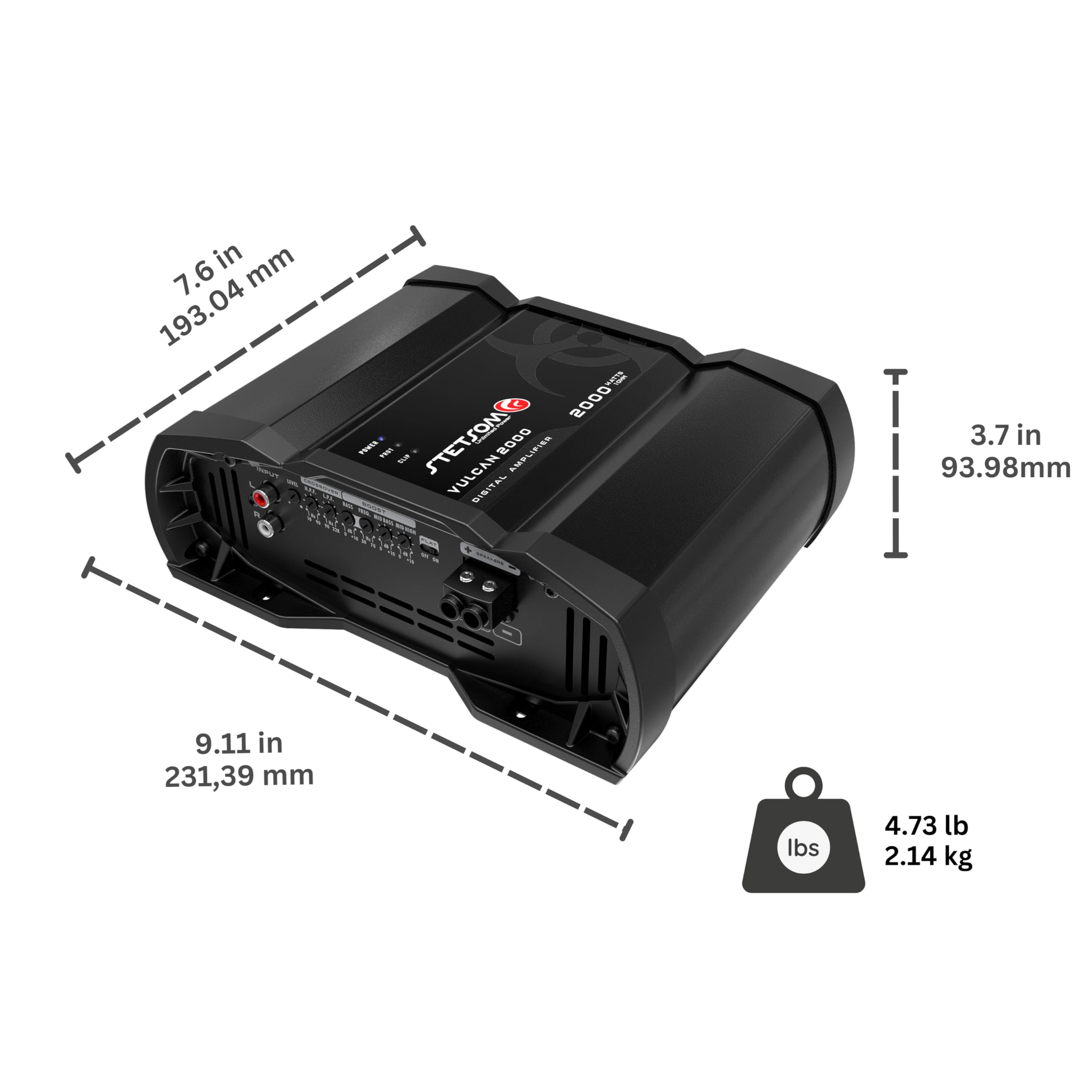 Stetsom Vulcan 2000 1 Ohm Car Amplifier - 2000W RMS Mono Full Range Power, 1Ω Stable HD Audio with Crossover & Bass Boost | Perfect for Car Stereo, Subwoofer & Speaker Systems | Enhanced with Smart Cooling Technology for Long Drives & Bass-Heavy Music