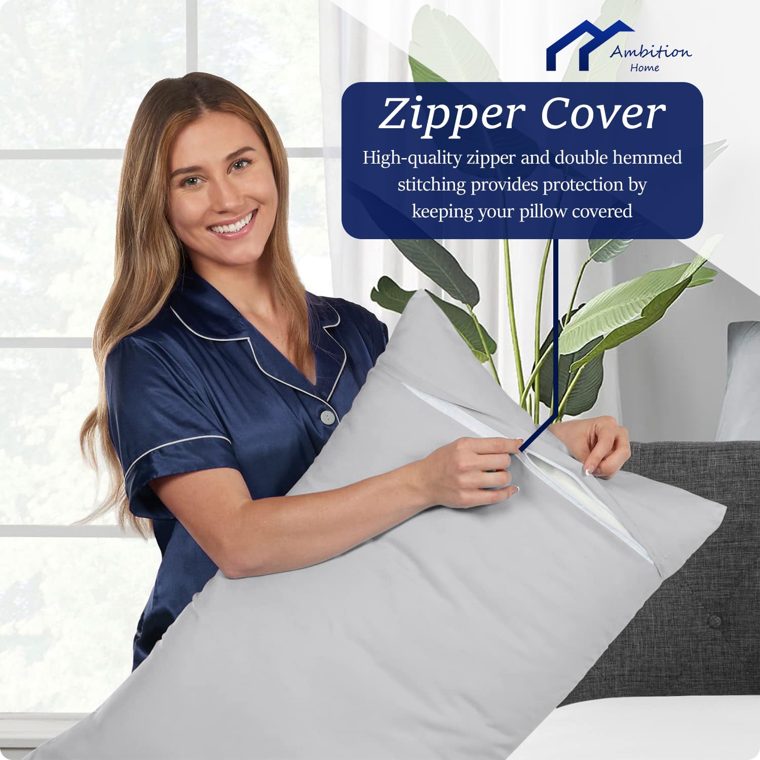 Premium 20x60 Inch Body Pillow Cover - 100% Soft Egyptian Cotton, 500 Thread Count with Zipper Closure (Silver Grey) - Perfect for Home, Office & Travel Comfort