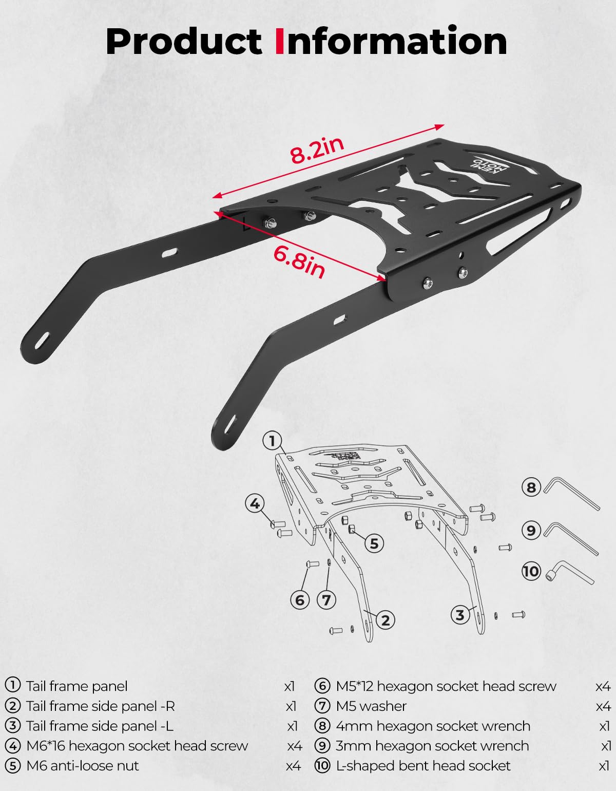 KEMIMOTO Aluminum Rear Cargo Rack for Super73 R Series Electric Bikes - Heavy Duty Luggage Carrier Accessory (Black) | Perfect for Commuting, Grocery Hauling & Outdoor Adventures