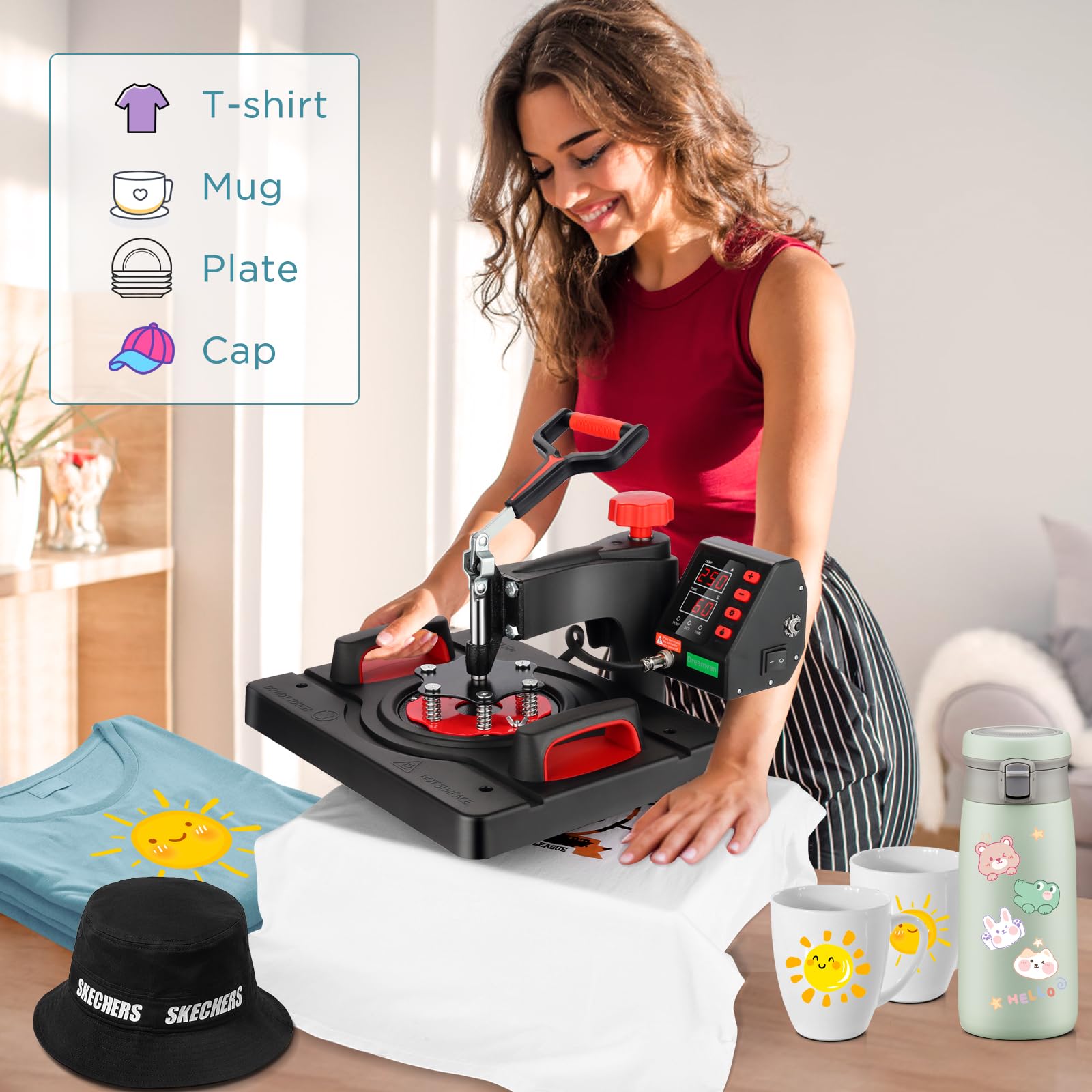 Upgraded 8-in-1 Digital Heat Press Machine 12x15 Inch - 360° Swing Away Multifunction Sublimation Transfer Machine with Tumbler Press for T-Shirts, Mugs, Hats & Plates - Perfect for Home & Commercial Use (DIY Crafts, Custom Apparel, Small Business Printing)
