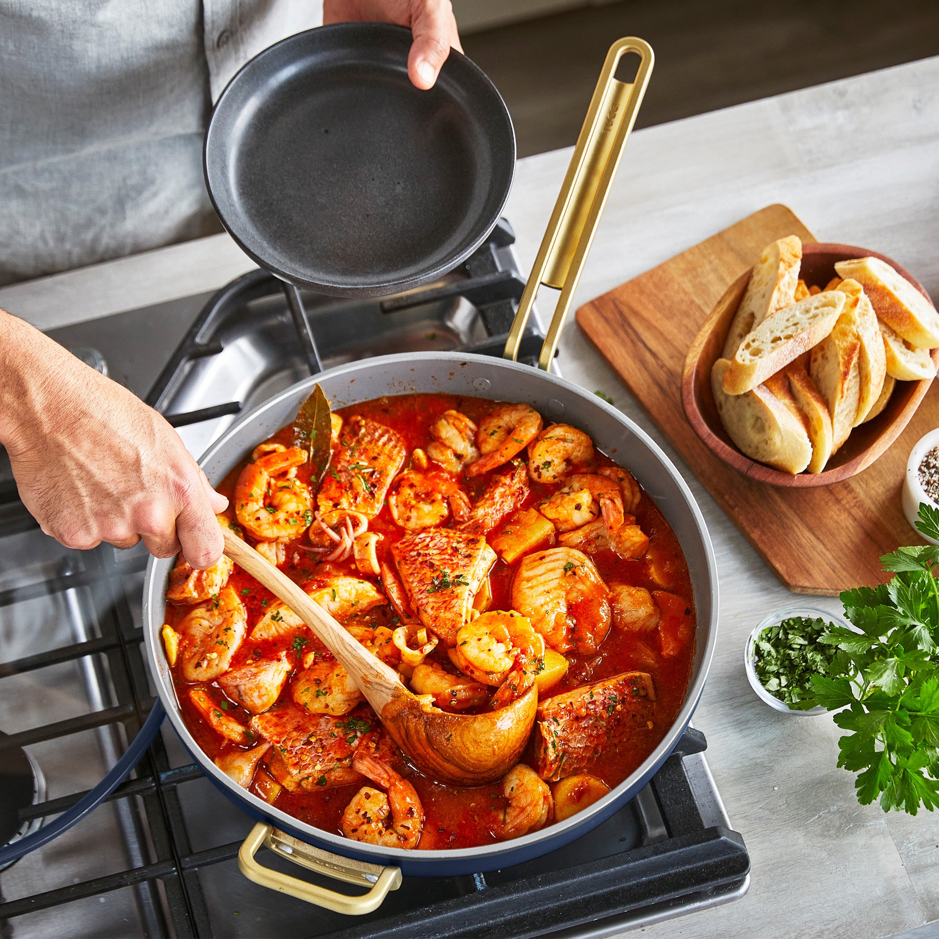 Stanley Tucci™ 10-Piece Ceramic Nonstick Cookware Set with Free Cookbook | Marino Blue | Perfect for Home Cooking, Gifting & Professional Chefs