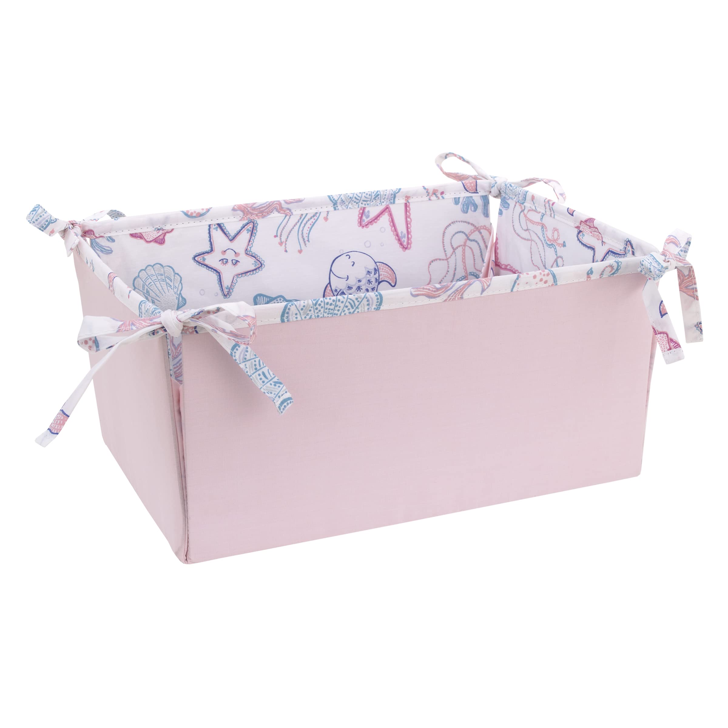 NoJo Mermaid Lagoon 4-Piece Nursery Crib Bedding Set - Pink Blue White Ocean Theme Baby Crib Set with Comforter, Fitted Sheet, Skirt & Storage Caddy | Perfect for Girls' Underwater Themed Nursery Decor & Baby Shower Gifts