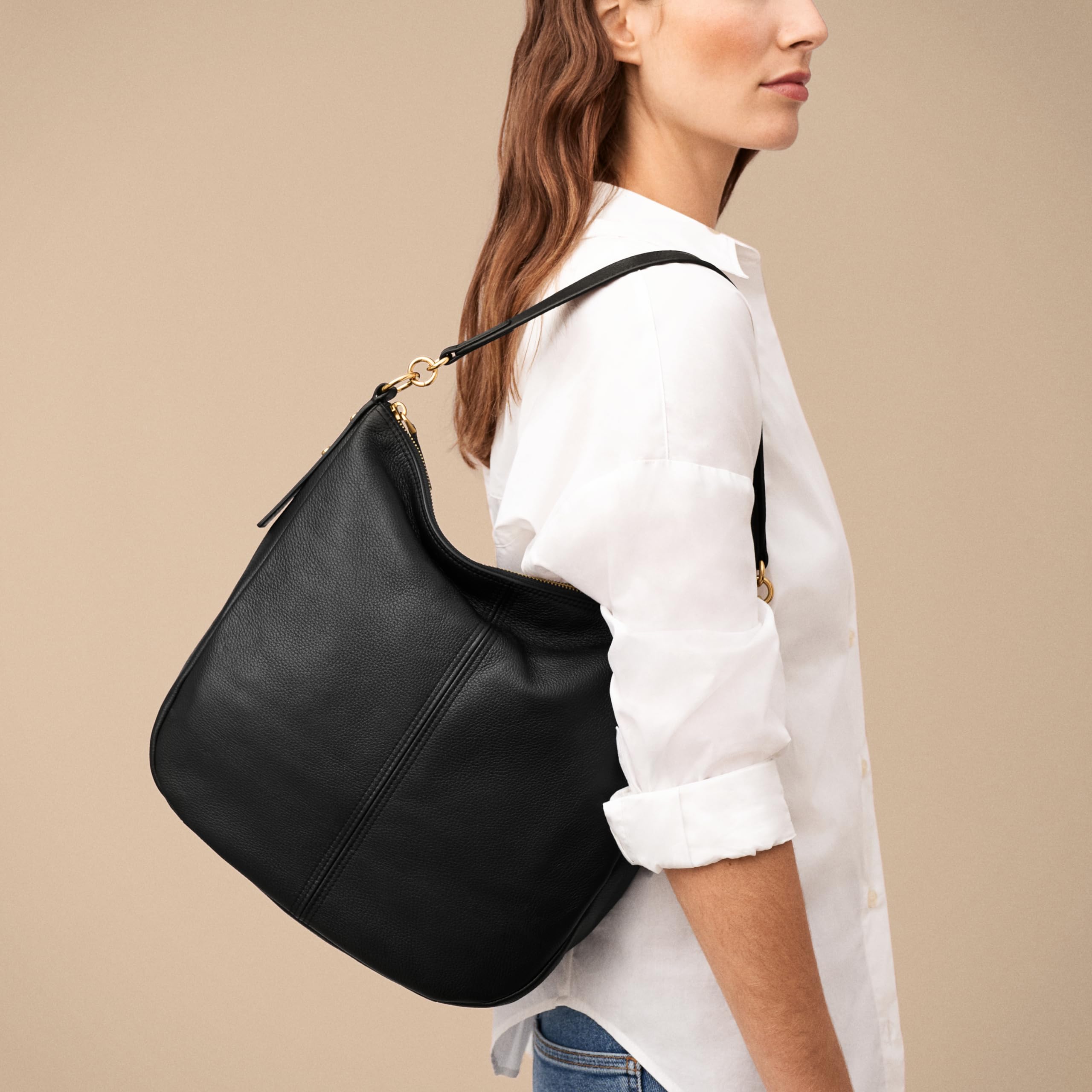 Fossil Women's Jolie Leather Hobo Purse Handbag - Stylish Crossbody Shoulder Bag for Everyday Use, Work & Travel | Black (ZB1434001)
