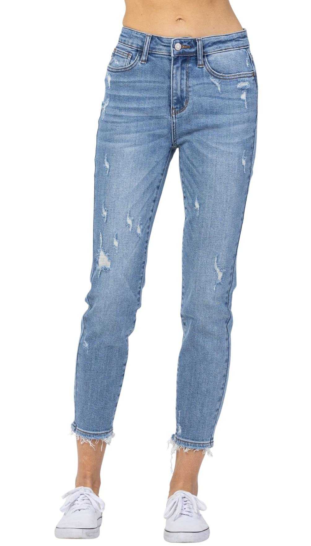 Judy Blue Women's High Rise Mineral Wash Relaxed Fit Jeans - Comfortable Stretch Denim Pants for Casual Wear, Work & Everyday Outfits