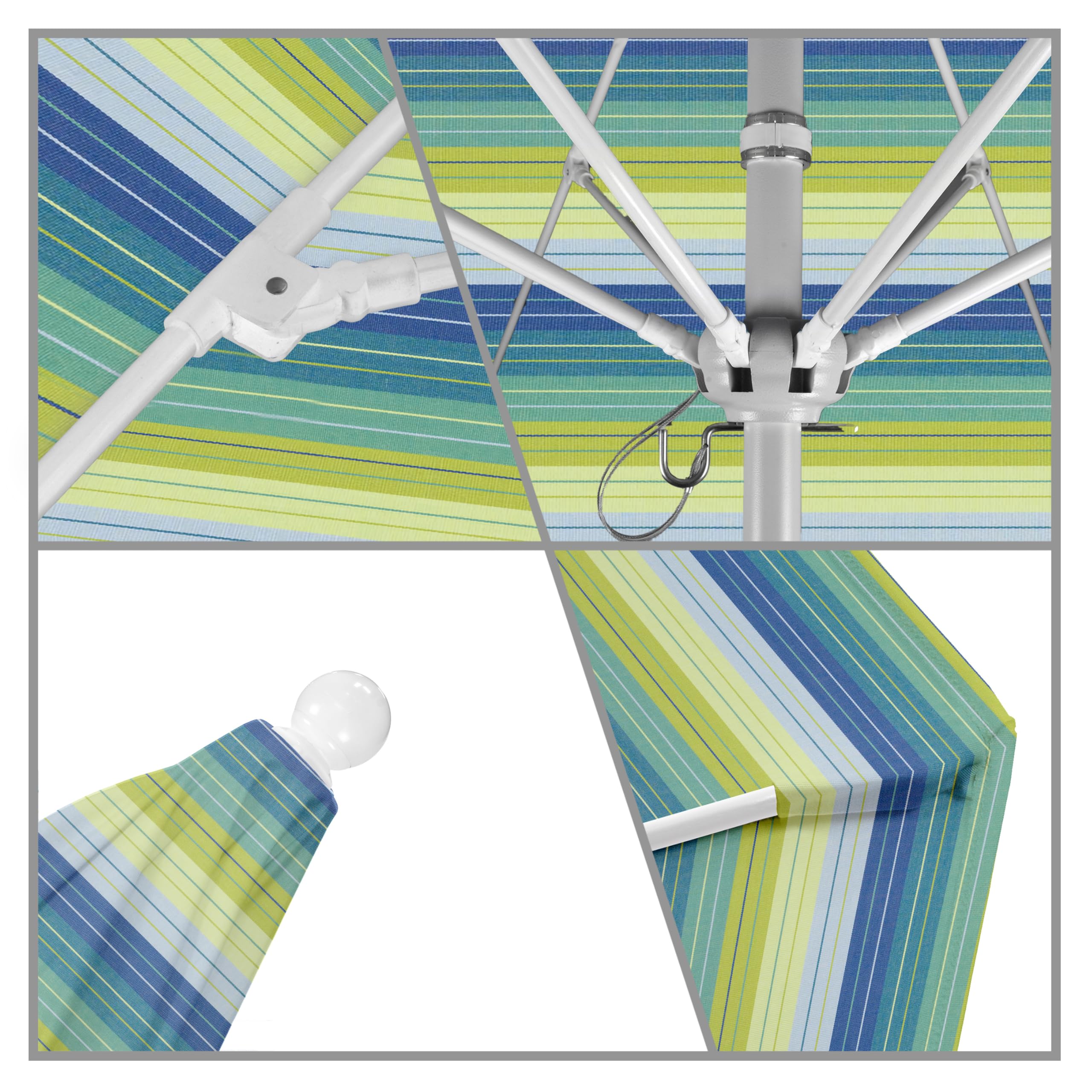 California Umbrella 9' Round Outdoor Patio Umbrella with Aluminum/Fiberglass Frame - Push Button Open Mechanism, Silver Pole - Perfect for Poolside, Backyard, Deck & Garden Relaxation