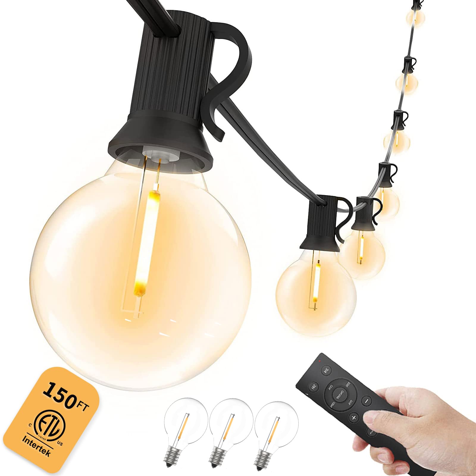Yuusei 150Ft Waterproof Outdoor String Lights with Remote - Dimmable LED Patio Lights for Porch, Balcony, Bistro & Cafe Decor