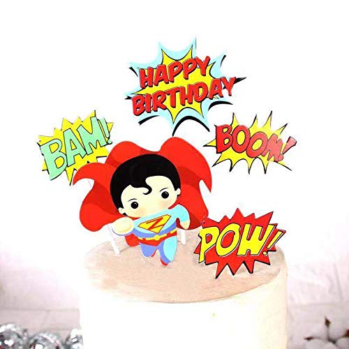 Happy Birthday Cake Topper - Cartoon Little Superman Cake Decoration for Kids Birthday Party | Fun & Cute Superhero Theme Party Supplies for Children's Birthday Cakes, Cupcakes & Desserts