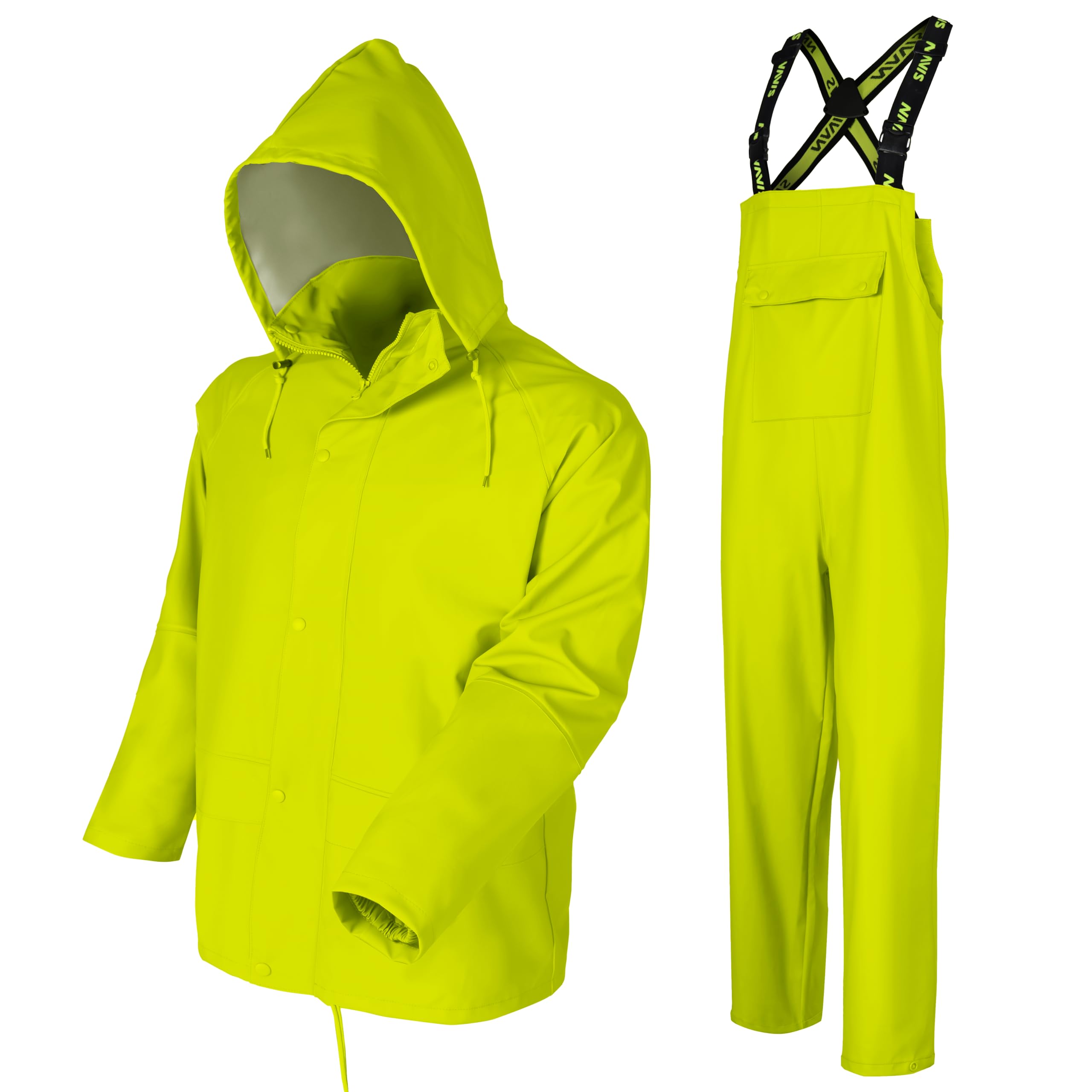 Men's Waterproof Workwear Rain Suit Set - PRO Jacket & Bib Overalls for Outdoor Construction, Fishing & Heavy Duty Protection | All-Weather Safety Gear