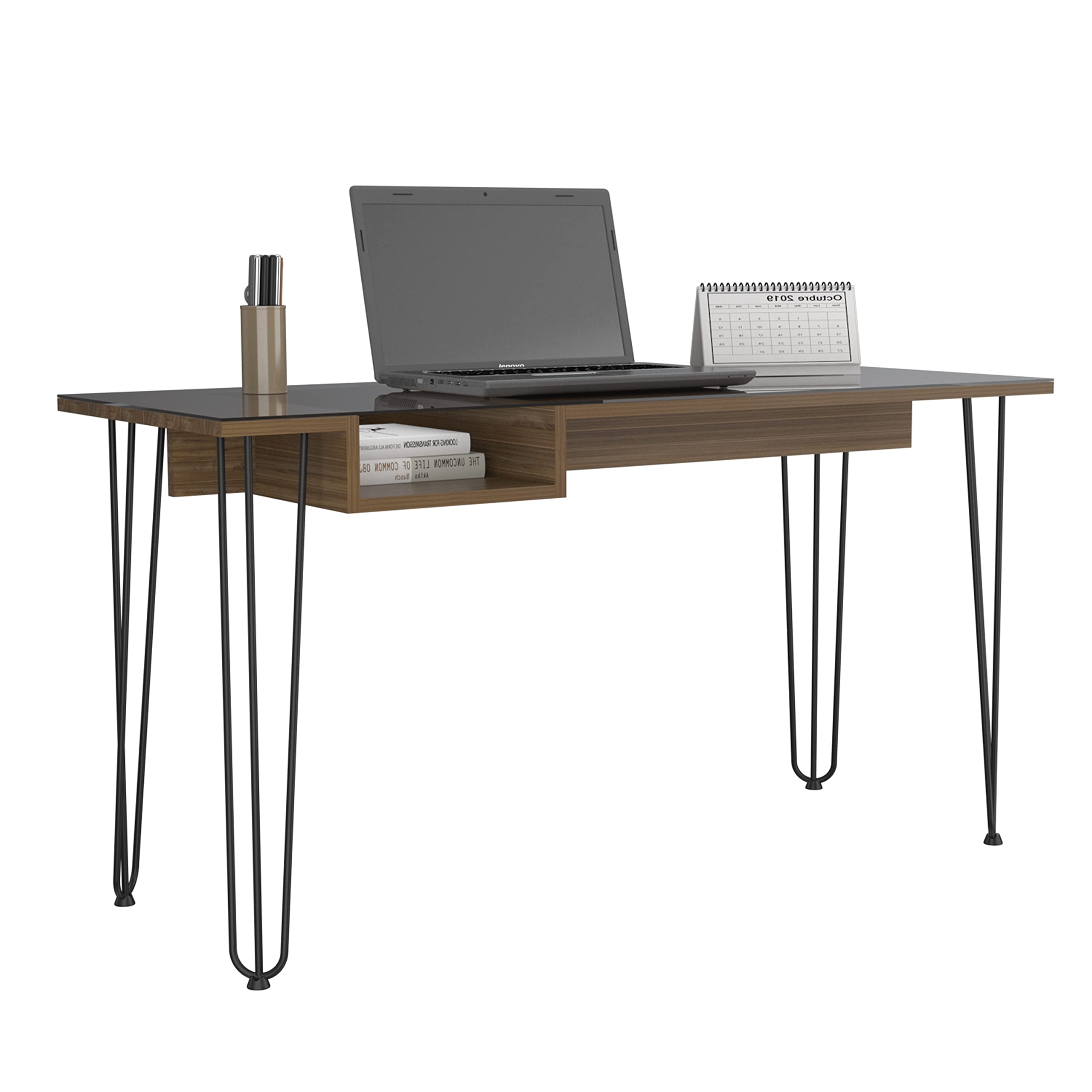 Kyoto 140 29-Inch Tall Writing Desk with Hairpin Legs - Solid Mahogany Wood Modern Home Office Desk for Study, Work & Small Spaces