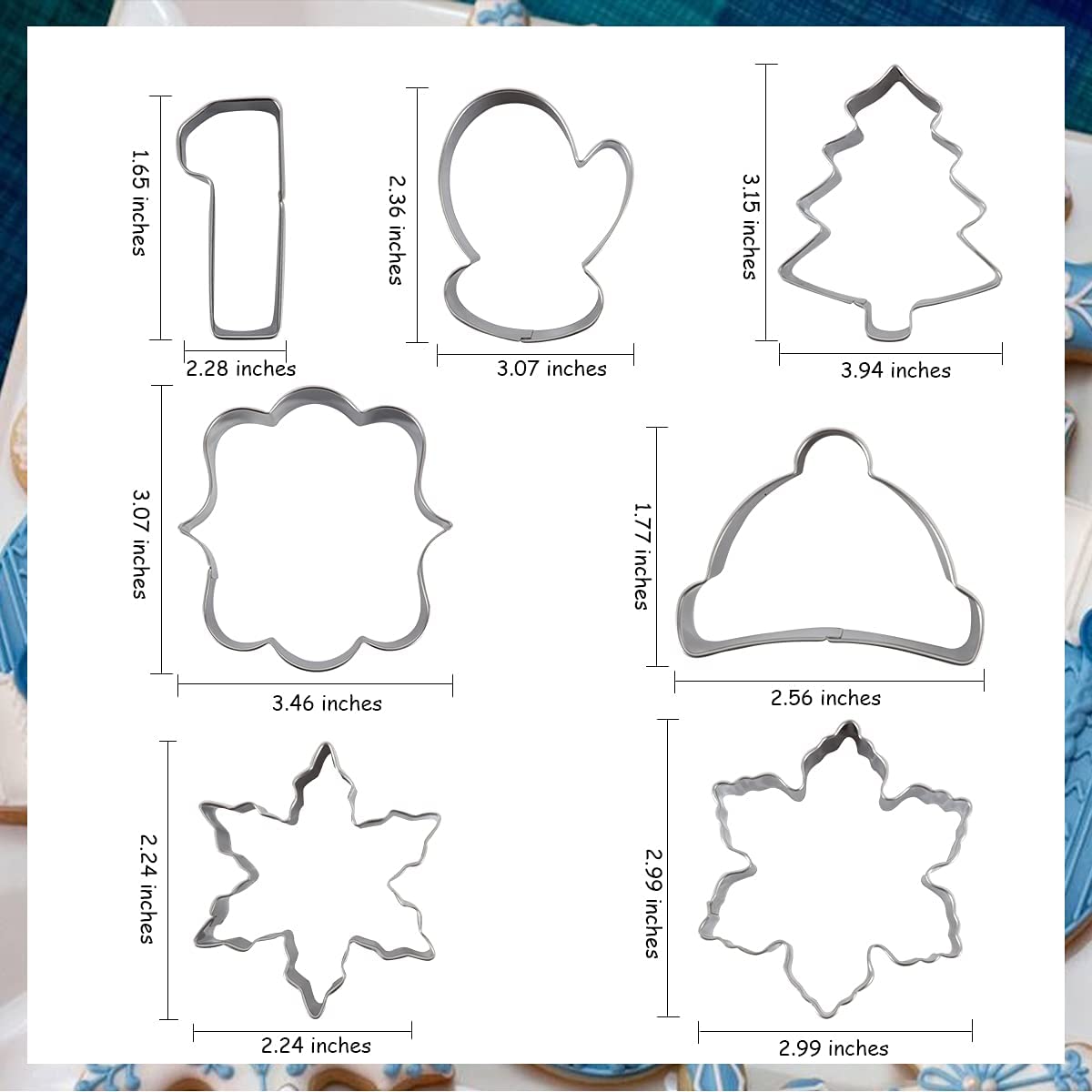 Snowflake Cookie Cutter Set - 6-Piece Stainless Steel Winter Wonderland Christmas Cookie Cutters with Hat, Mitten, Tree & Number 1 Shapes - Perfect for Holiday Baking, Birthday Cookies, Fondant & Dough Decorations - Great for Christmas Parties, 1st Birthday Cakes & Photo Plaques