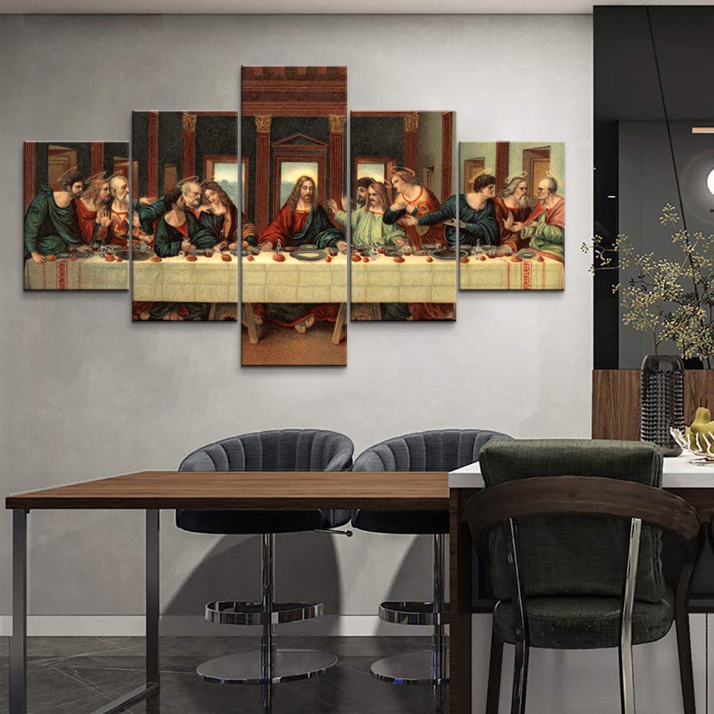 5-Piece Jesus Last Supper Canvas Wall Art - Da Vinci Religious Painting Christian Home Decor (70''W x 40''H) - Perfect for Bedroom, Dining Room & Church Decorations
