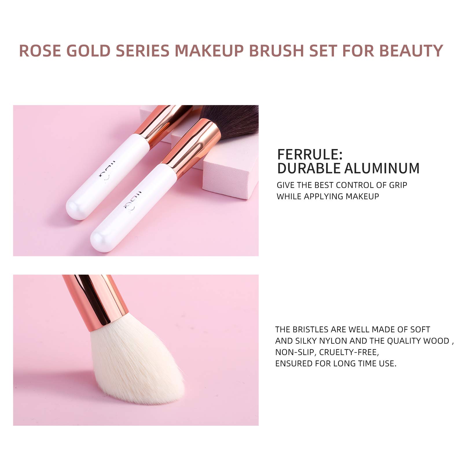 MSQ Premium 15-Piece Synthetic Makeup Brush Set - Professional Foundation, Powder, Eyeshadow, Concealer & Blending Brushes (White) - Perfect for Everyday Makeup & Travel