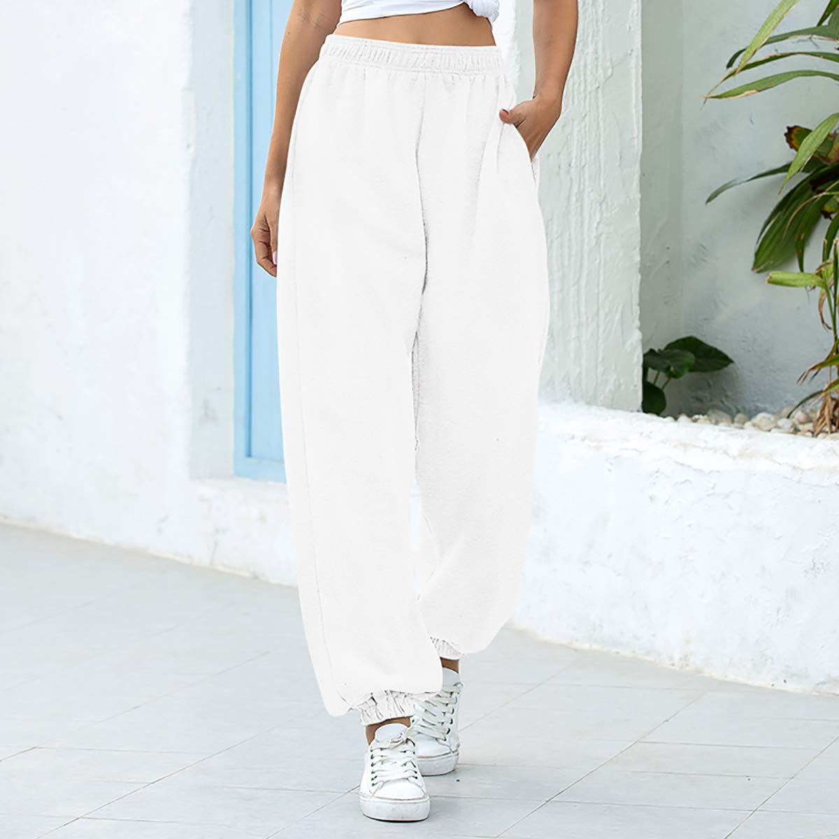 Women's High Waist Jogger Sweatpants with Pockets - Athletic Fit Gym Pants & Lounge Trousers for Yoga, Running, and Casual Wear