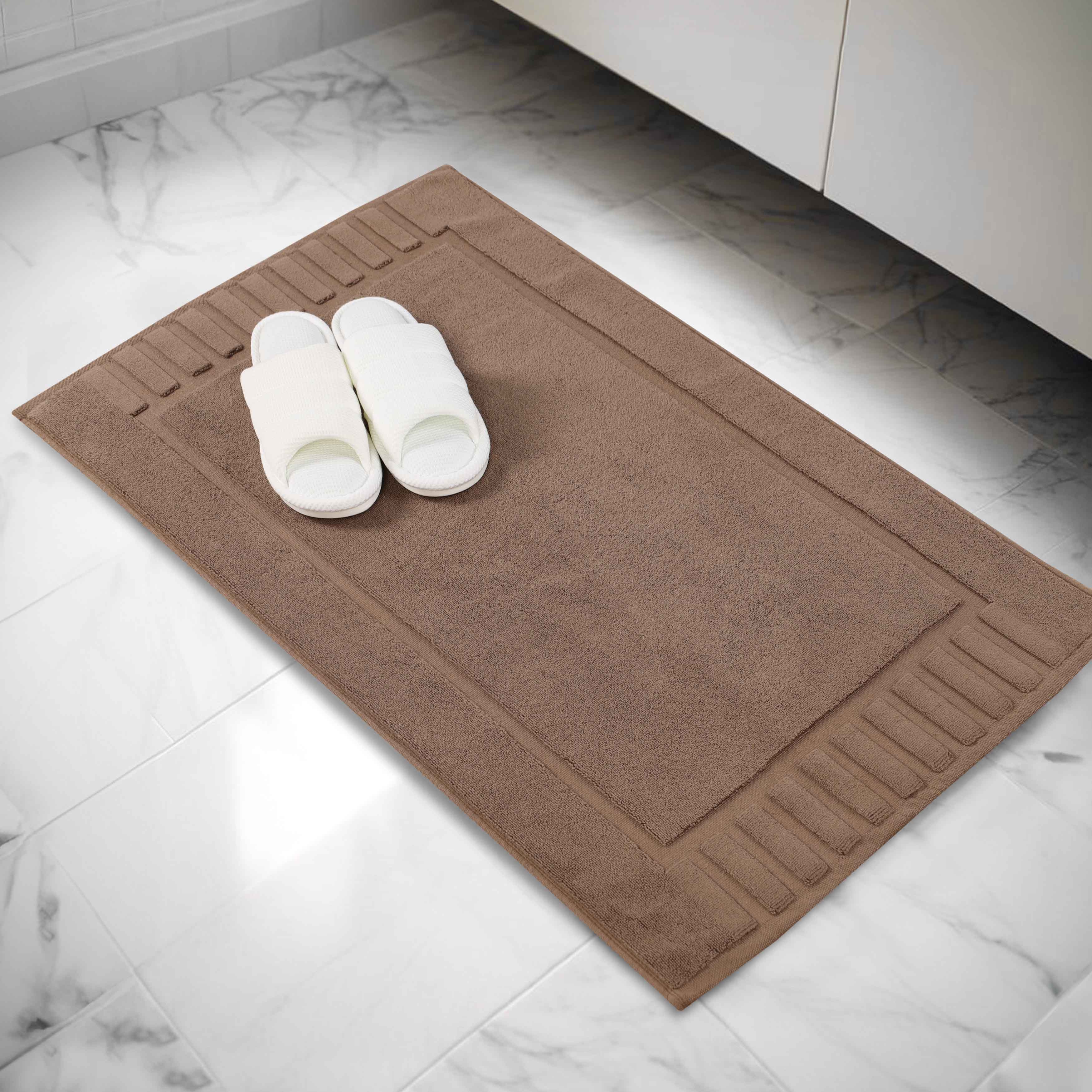 Premium Cotton Modern Geometric Border Absorbent Bath Mat Set of 2 - Non-Slip Soft Bathroom Rug for Bathroom Floor, Shower, Vanity Area - Home Decor Essentials
