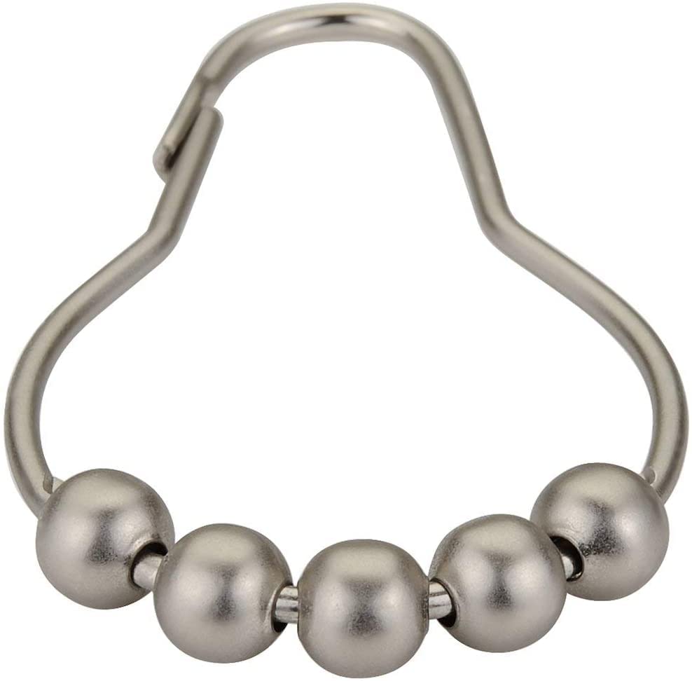 Premium Stainless Steel Shower Curtain Rings Set of 12 - Rustproof Metal Hooks for Bathroom, Smooth Gliding Shower Hooks in Matte Nickel Finish - Perfect for Bathroom, Dorm, and Apartment Decor