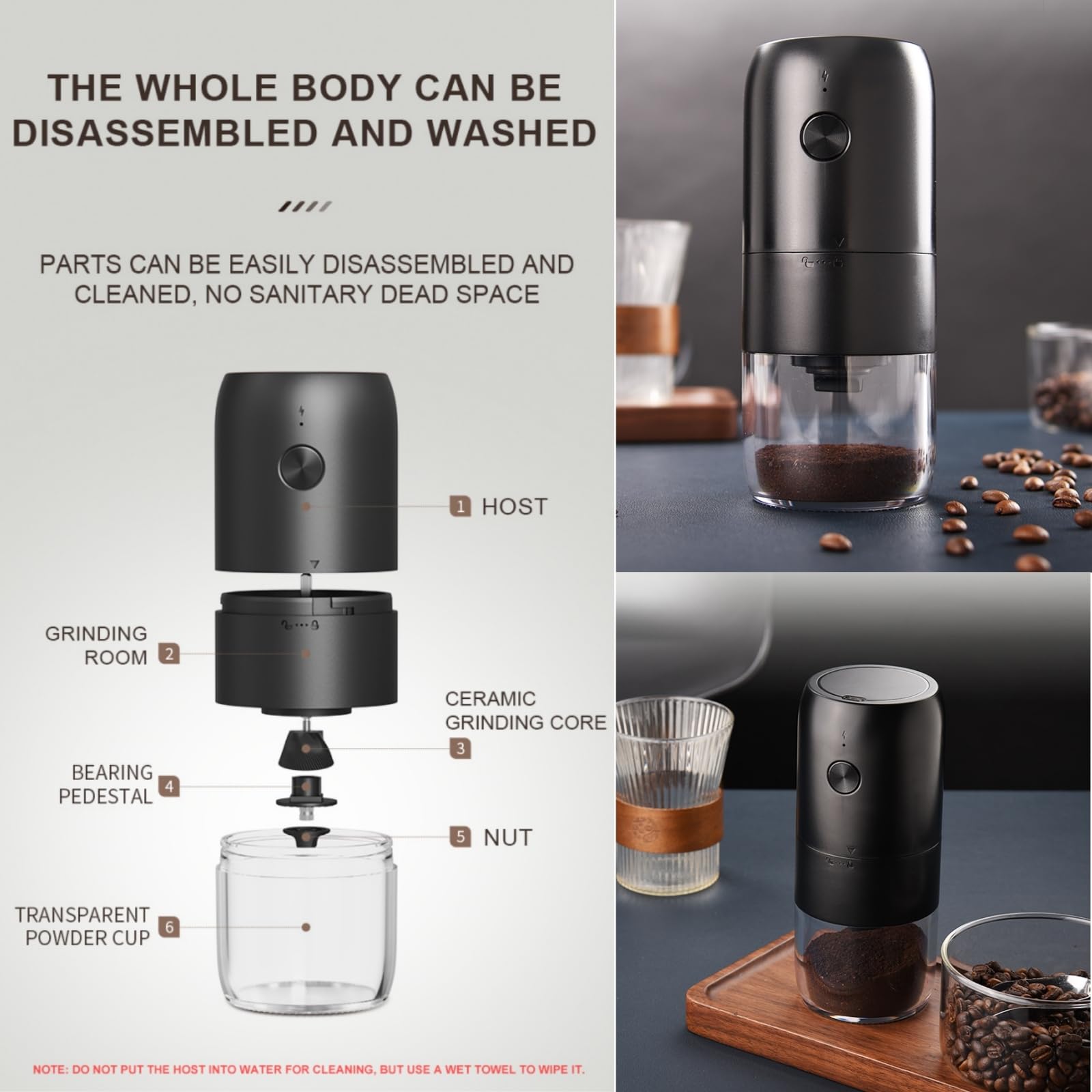 Electric Coffee Grinder One-Touch w/Brush - 30g Capacity for Home & Office Brewing