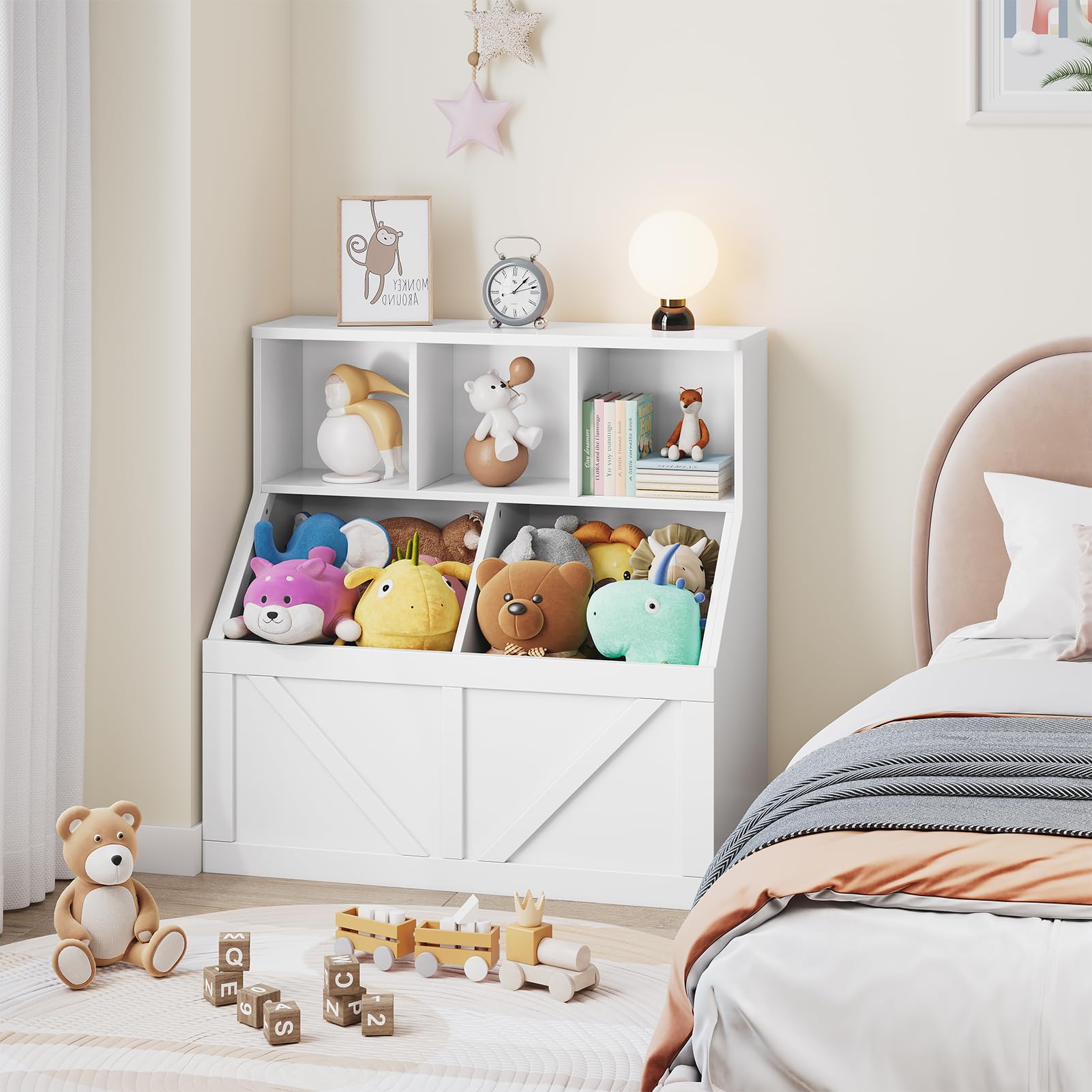 Kids Bookshelf and Toy Storage Organizer - Wooden Toy Cabinet with Shelves & Storage Bins for Playroom, Bedroom, Nursery, Classroom & Daycare - Perfect for Organizing Toys, Books & Learning Supplies