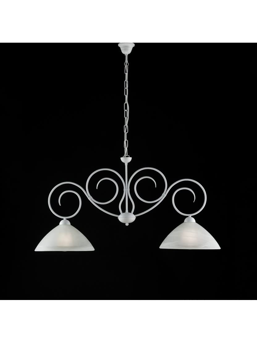 Modern White Wrought Iron 2-Light Crystal Ceiling Pendant Lamp - Shabby Chic Hanging Light Fixture for Kitchen, Dining Room, Living Room & Bedroom | Bon-428