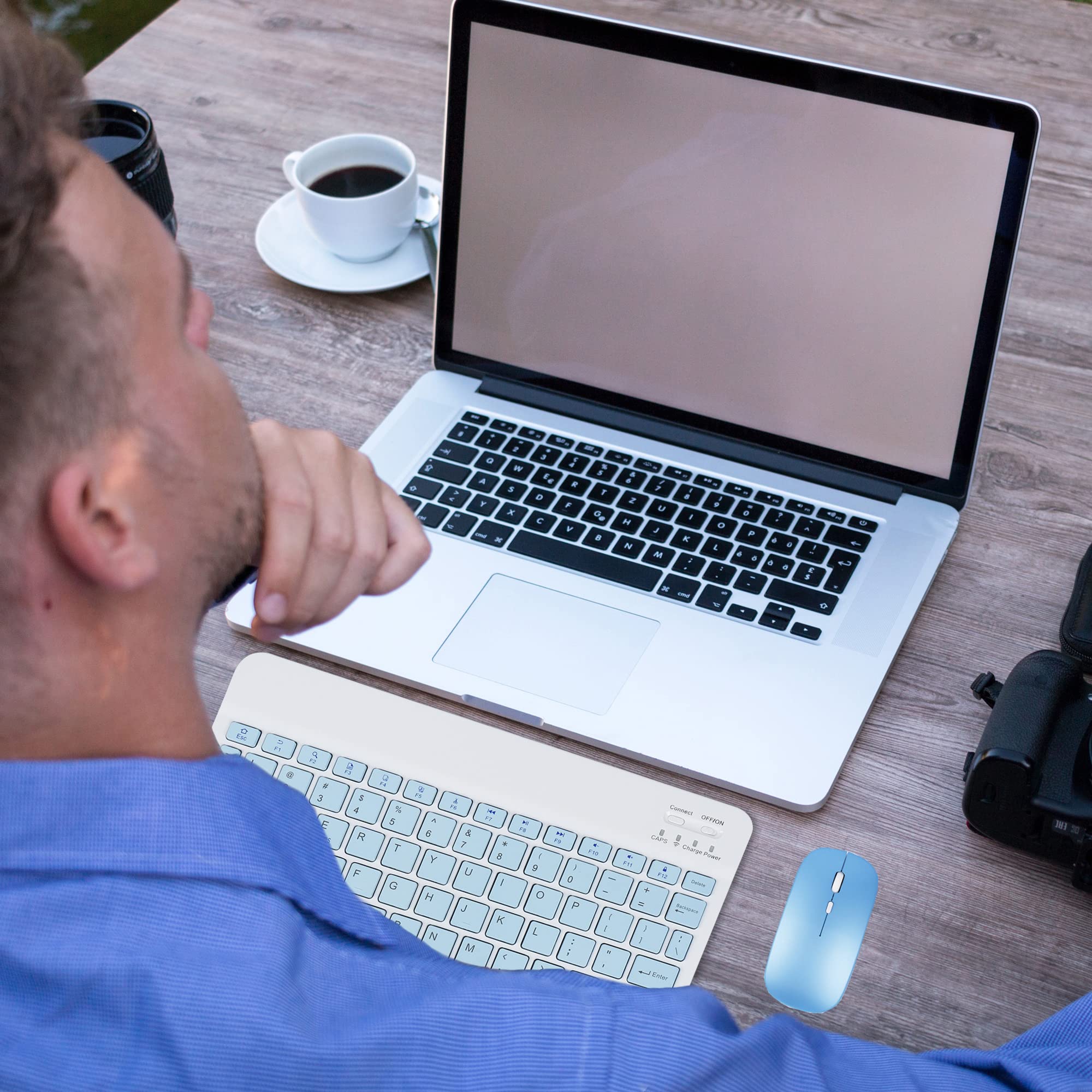 Bluetooth Wireless Keyboard and Mouse Combo - Ultra-Slim Ergonomic Rechargeable Set for iPad, iPhone, Samsung Tablet, Android, PC, Mac (Blue) | Perfect for Office Work, Home Use & Travel
