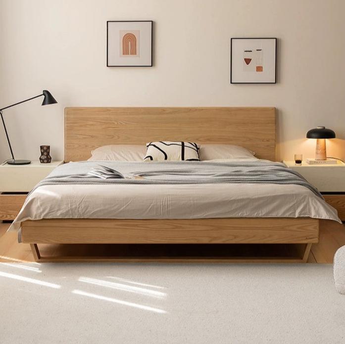 Solid Oak and Ash Wood Nordic Minimalist Floating Bed Frame - Perfect for Modern Bedroom, Guest Room, and Loft Decor