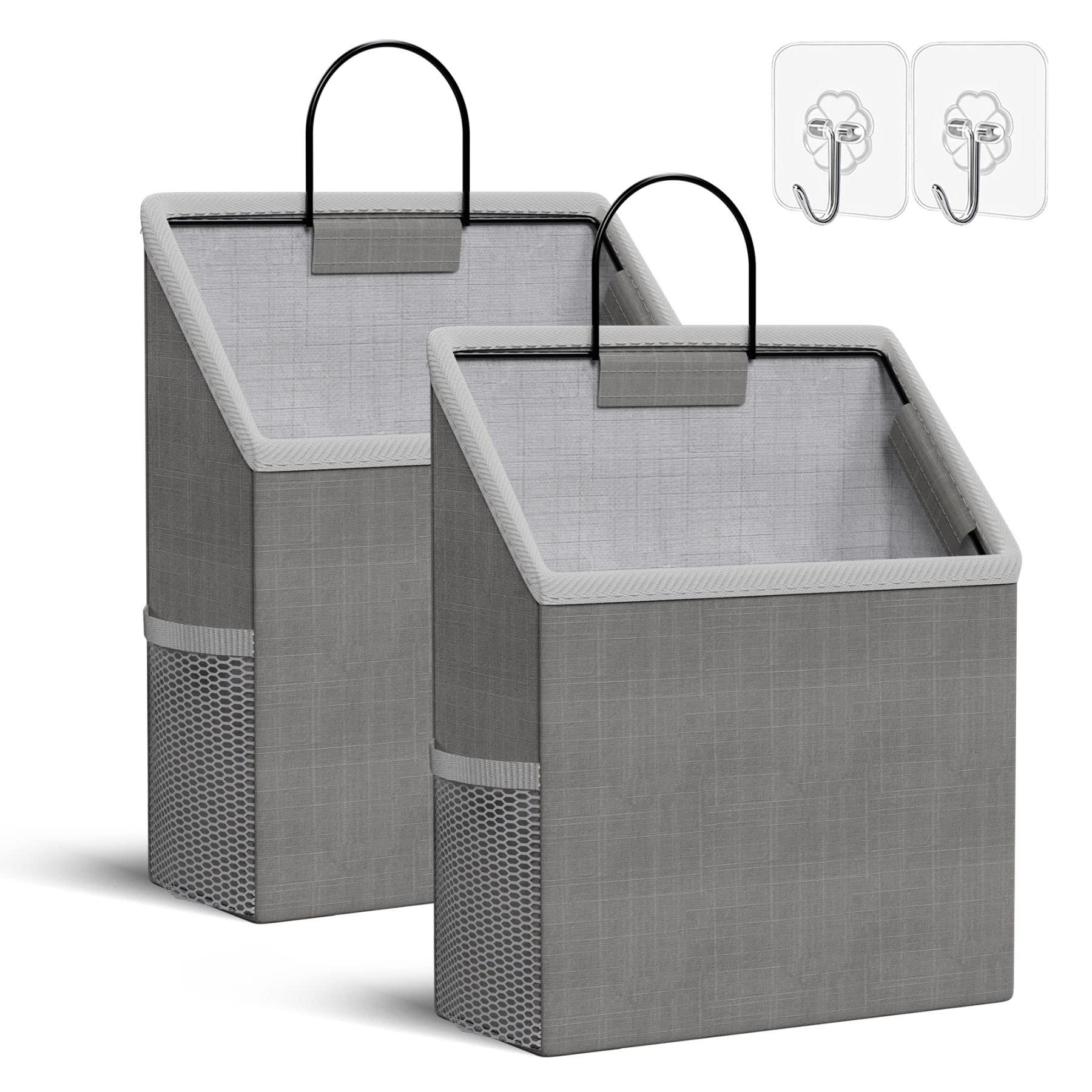 2-Pack Gray Wall Hanging Organizer Bags - Cotton Linen Closet Storage for Bedroom, Bathroom & Dorm - Perfect for Jewelry, Makeup, Socks & Small Items Organization (Space Saving Hanging Solution)