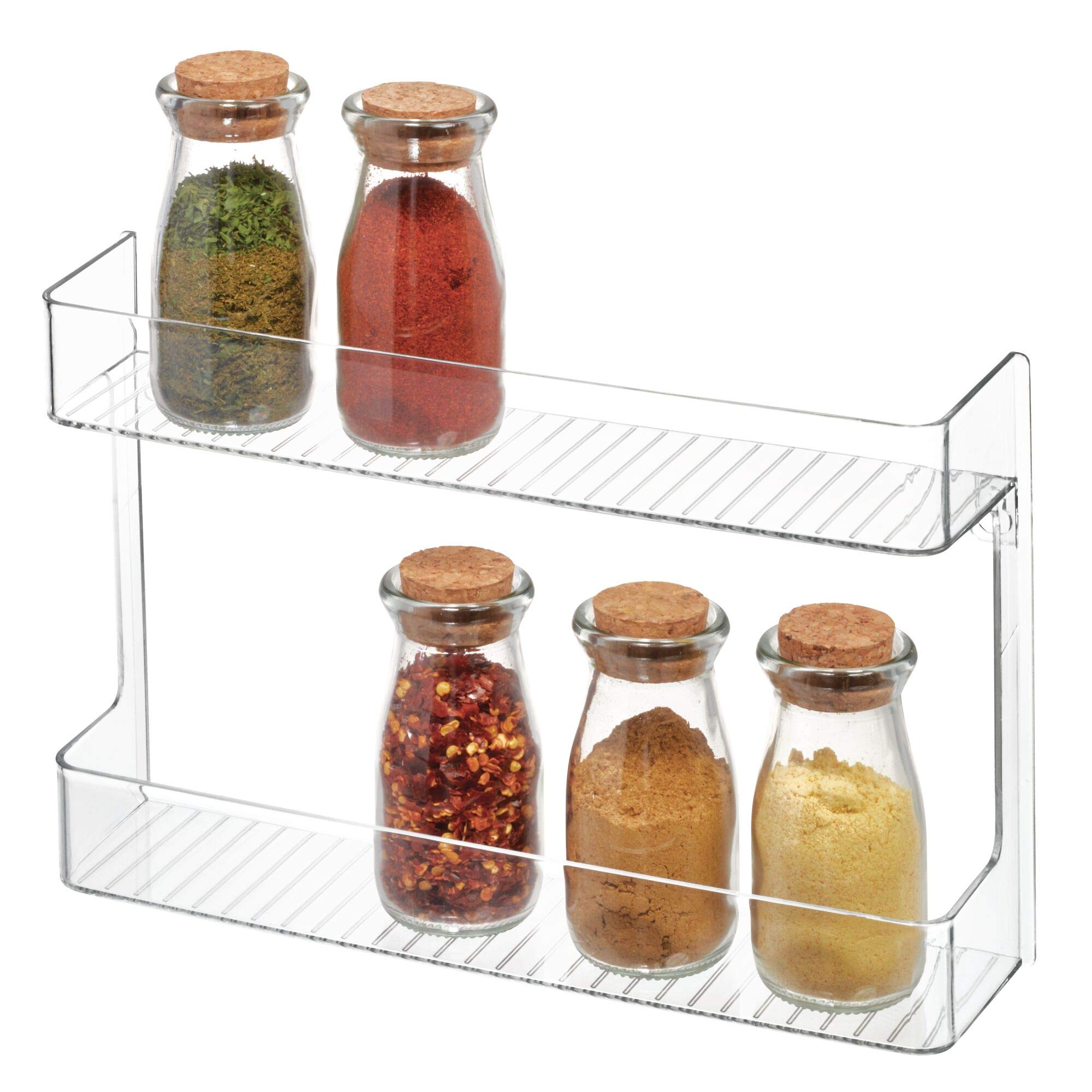 iDesign Linus Plastic Wall Mount Spice Rack Organizer - 2-Tier Shelf for Kitchen Pantry, Cabinet, Countertop, Bathroom Vanity & Office (2.62