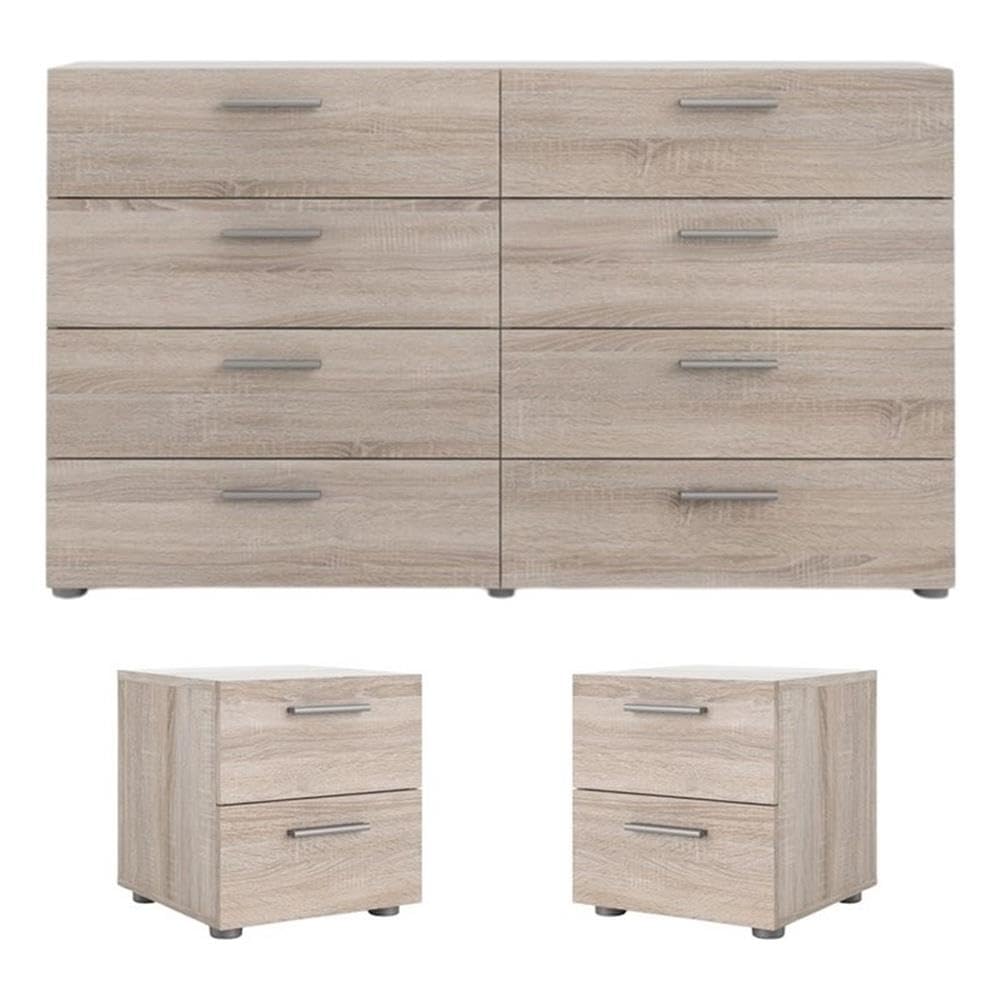 Home Square 3-Piece Bedroom Set - 8-Drawer Dresser & Two 2-Drawer Nightstands in Rich Truffle Finish | Complete Master Bedroom Furniture Suite for Modern Homes & Guest Rooms