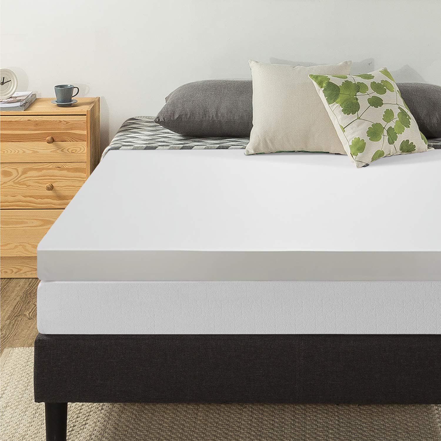 4 Inch Memory Foam Mattress Topper with Removable Cover - Green Tea Infused for Calming Sleep, Full Size, White | Cooling Bed Topper for Back Pain Relief & Pressure Point Support